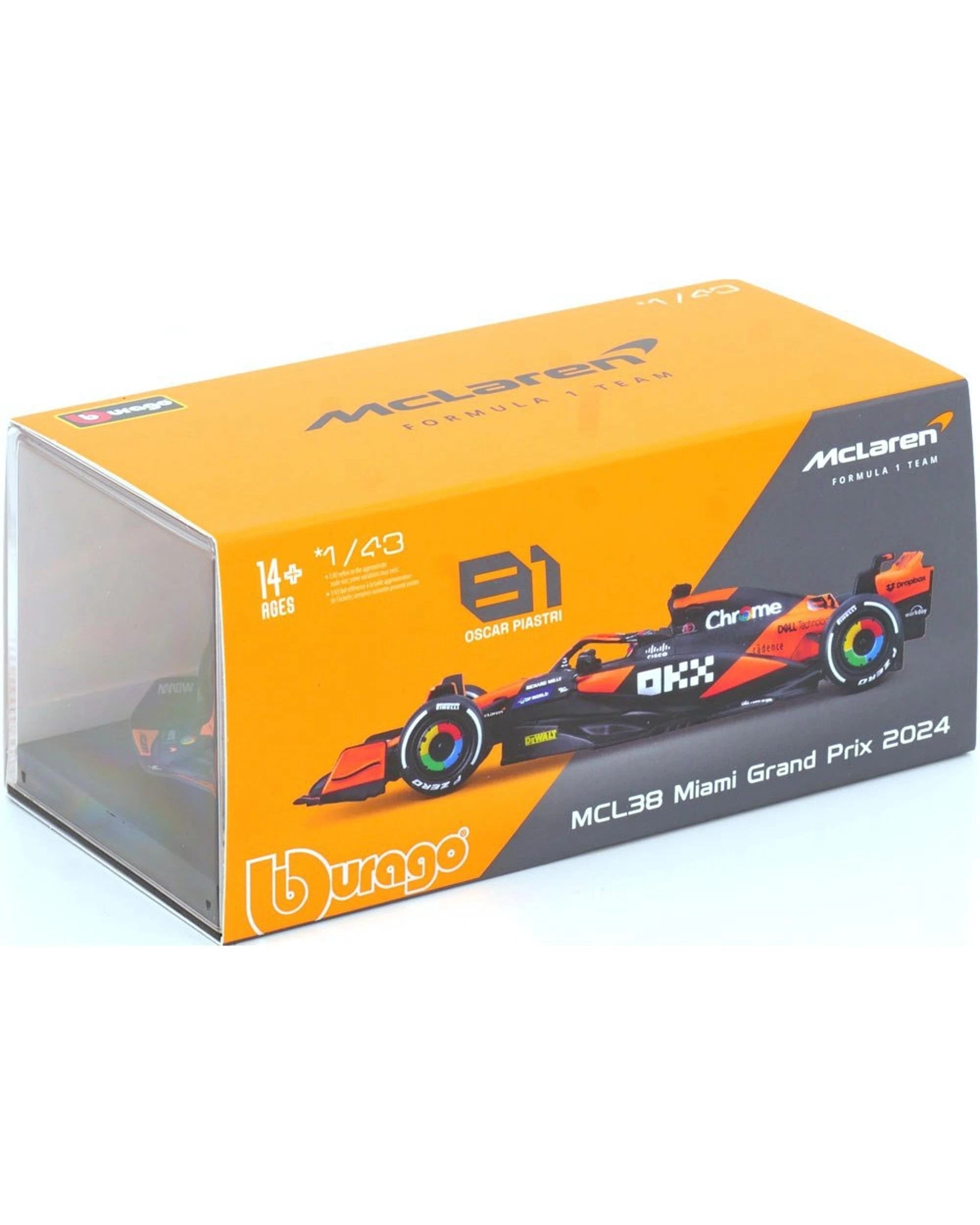 4 Bburago Formula Racing 2024 F-1 McLaren MCL38 #81 Oscar Piastri with Helmet 1:43 Scale Diecast Vehicle, 4 of 4