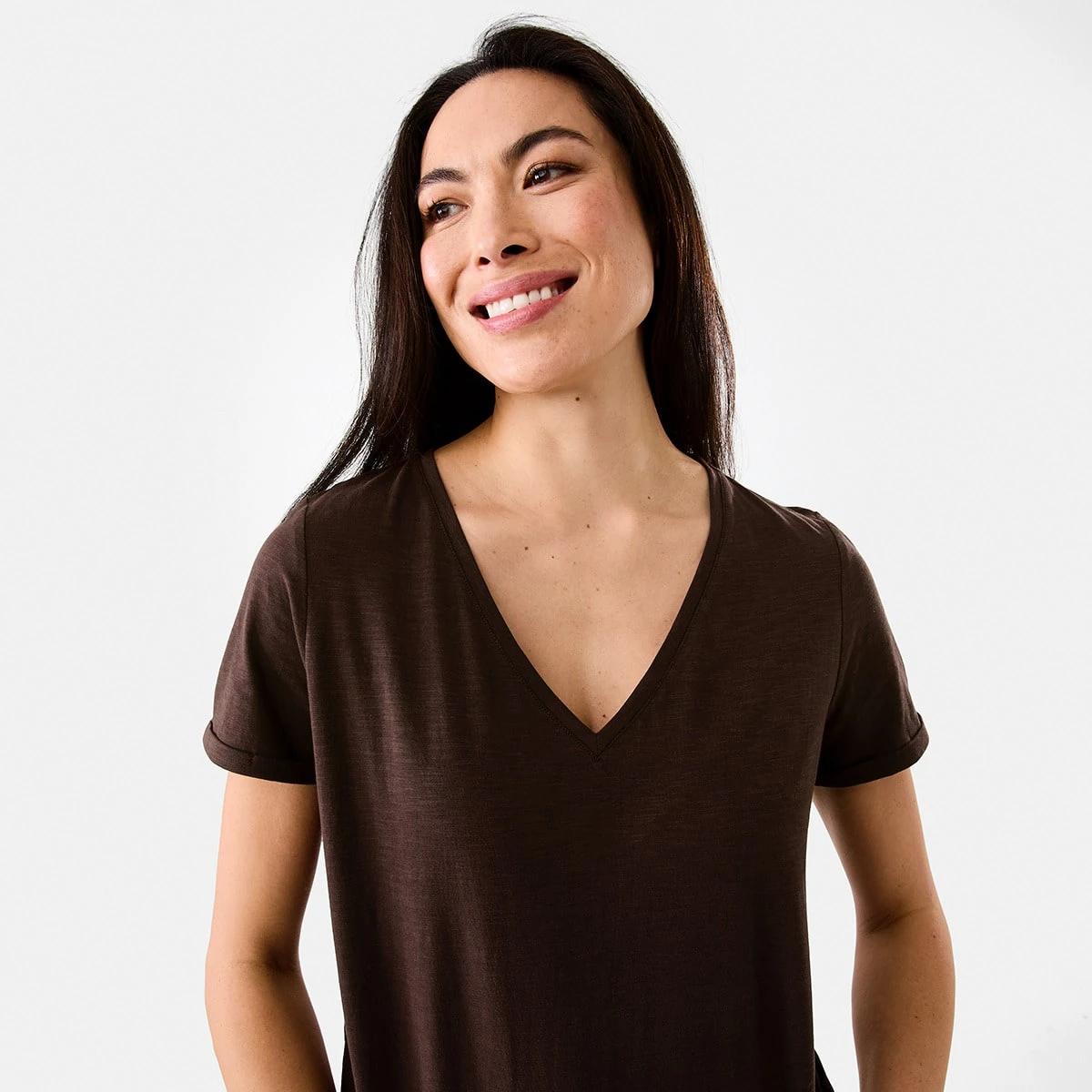 4 Short Sleeve Slub V-neck T-shirt Melt Brown, 4 of 5