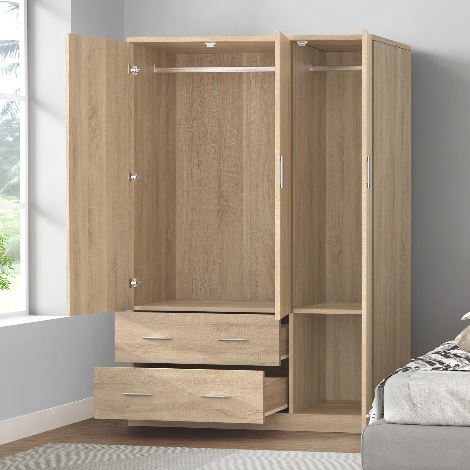 5 Alfordson Wardrobe Clothes Closet Storage Cabinet Organizer Drawer Shelf - Oak, 5 of 9