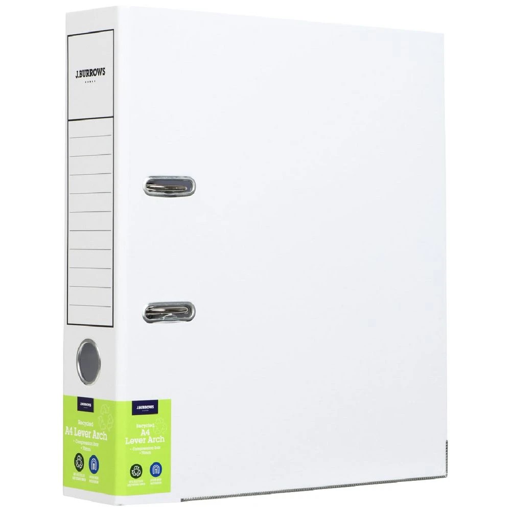 1 J.Burrows A4 Lever Arch 2-Ring Binder Gloss White, 1 of 6
