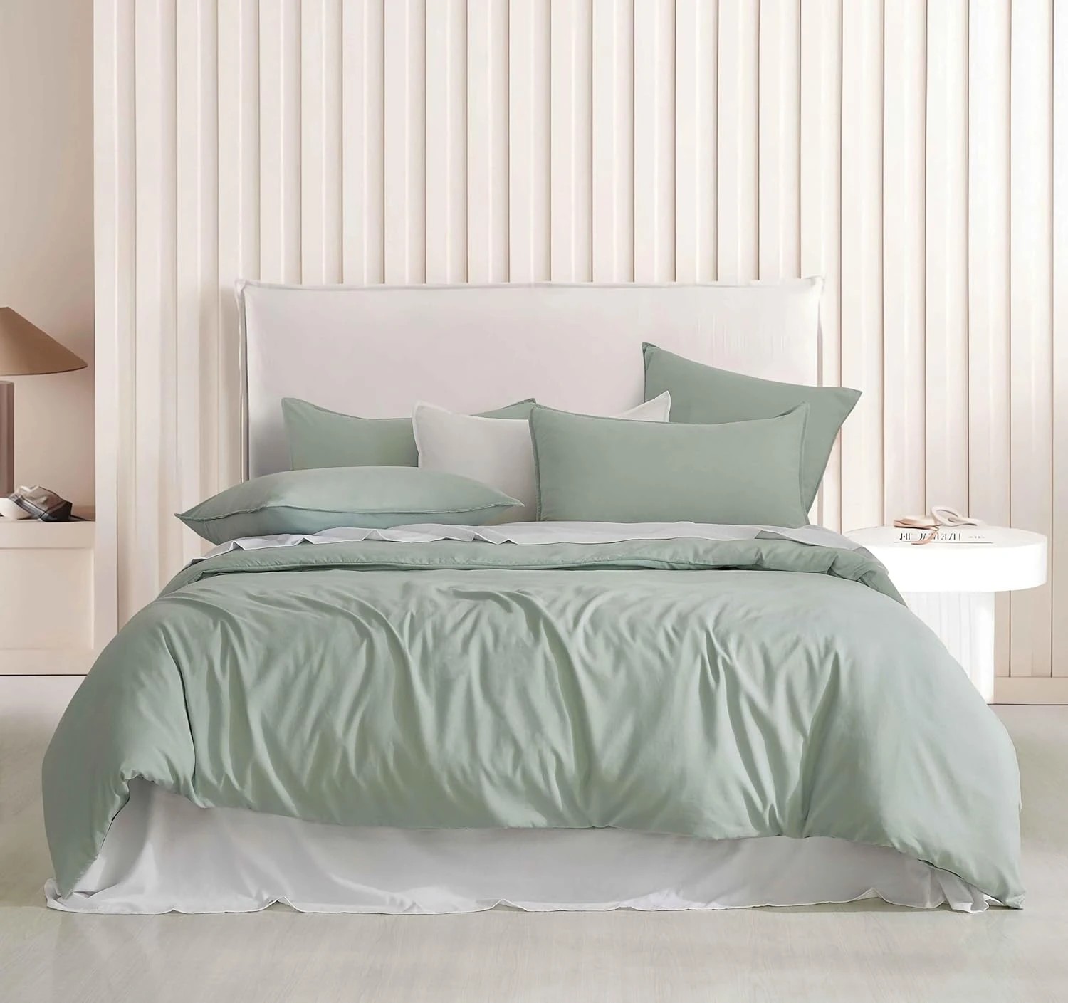 1 CleverPolly 100% Vintage Washed Microfibre Quilt Cover Set - Sage - Double Bed, 1 of 6