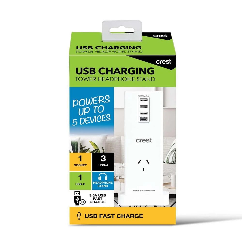 5 Crest 4-Port USB/Outlet Charging Station + Headphone Stand, 5 of 6