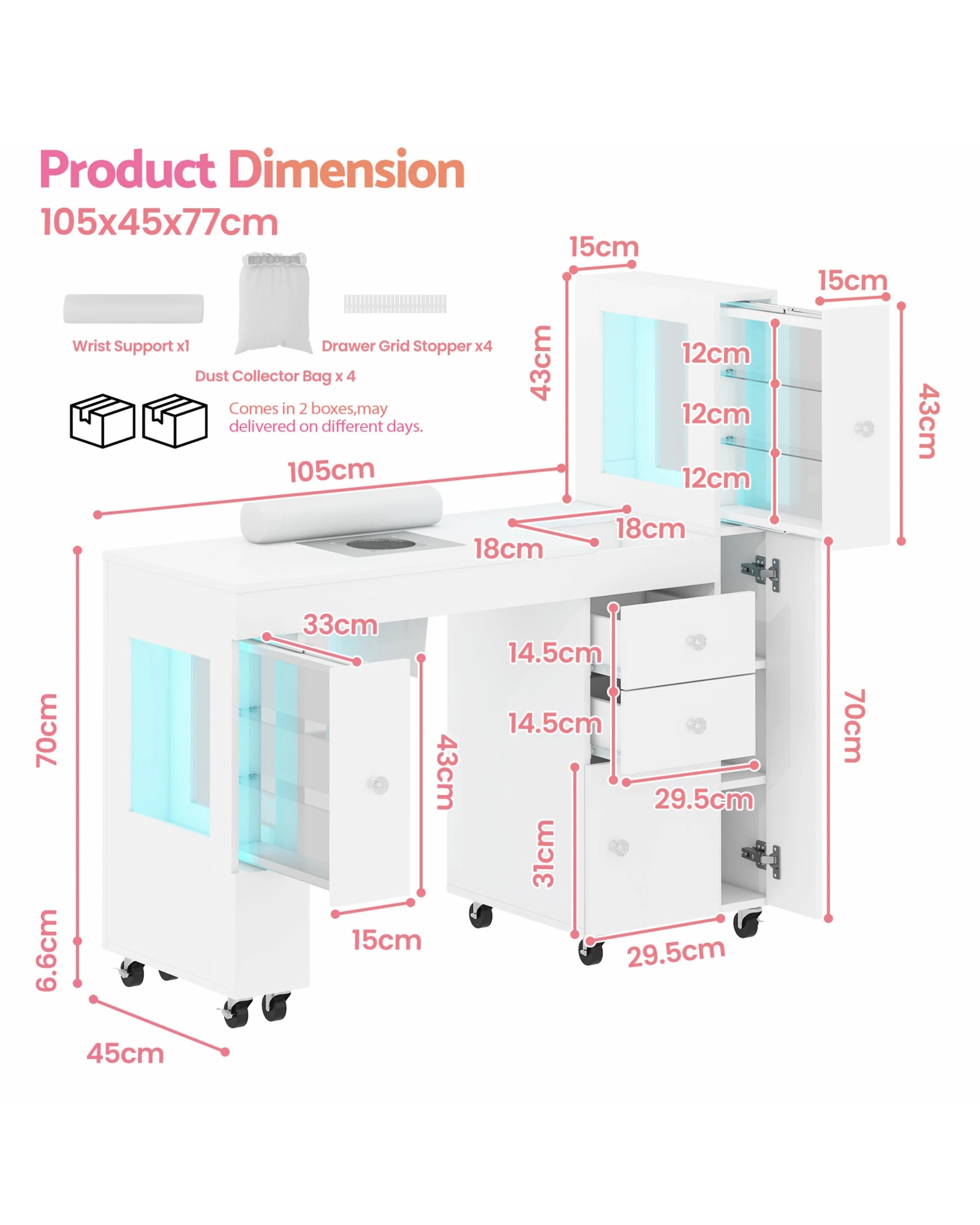 2 Advwin Manicure Table With Led Light Display Cabinet Dust Collector, 2 of 8