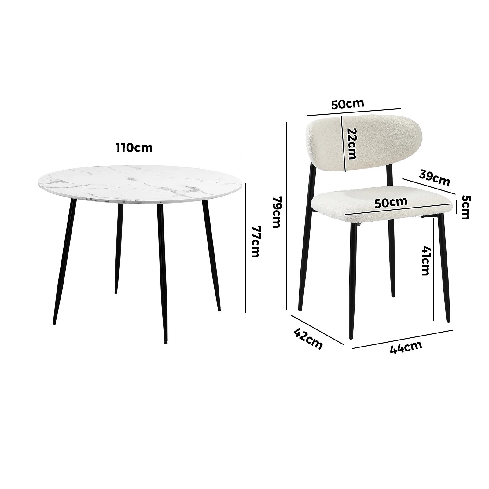 2 Oikiture 110cm Round Dining Table with 4x Dining Chairs Boucle - Multi, 2 of 9