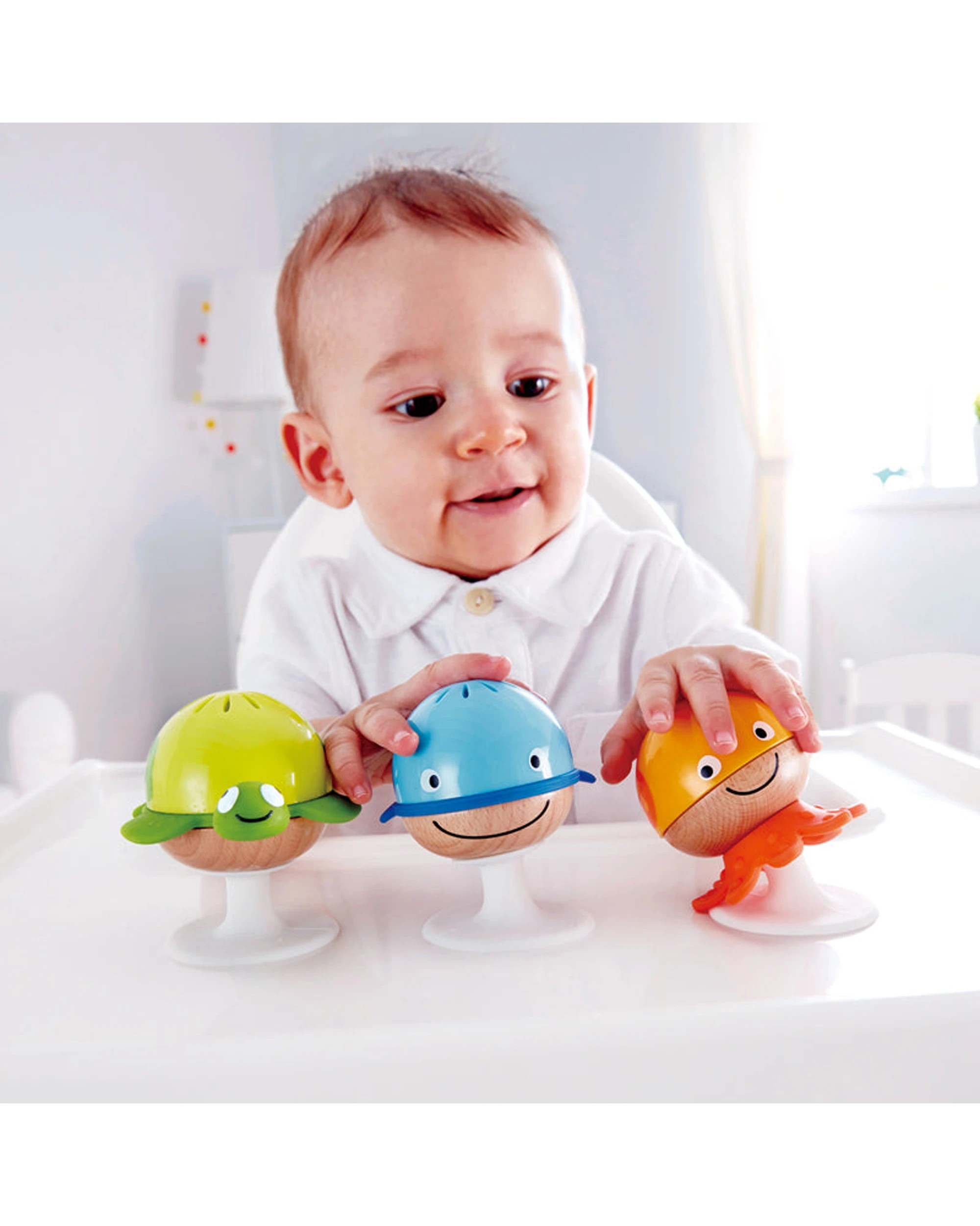3 Hape Stay-Put Rattle Set Baby Play Toy With Suction Cups - Multi, 3 of 3