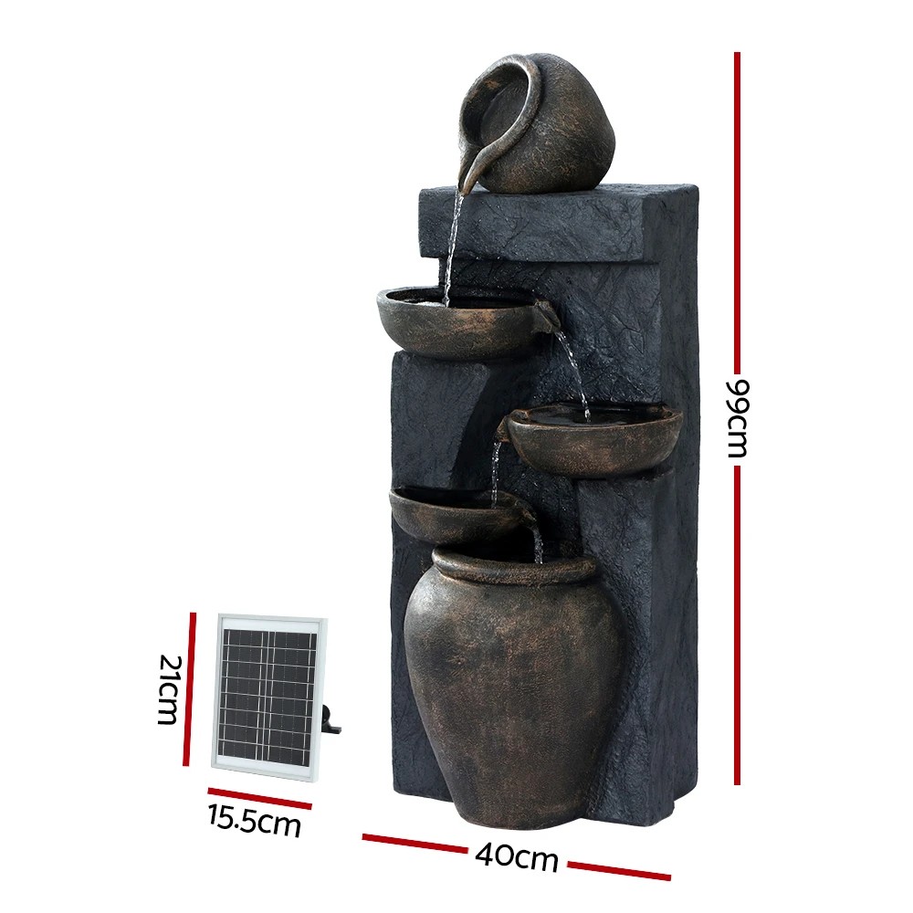 2 Gardeon Solar Water Feature Cascading Fountain 5 Tiered Bowl Bird Bath 99CM - Brown, 2 of 6