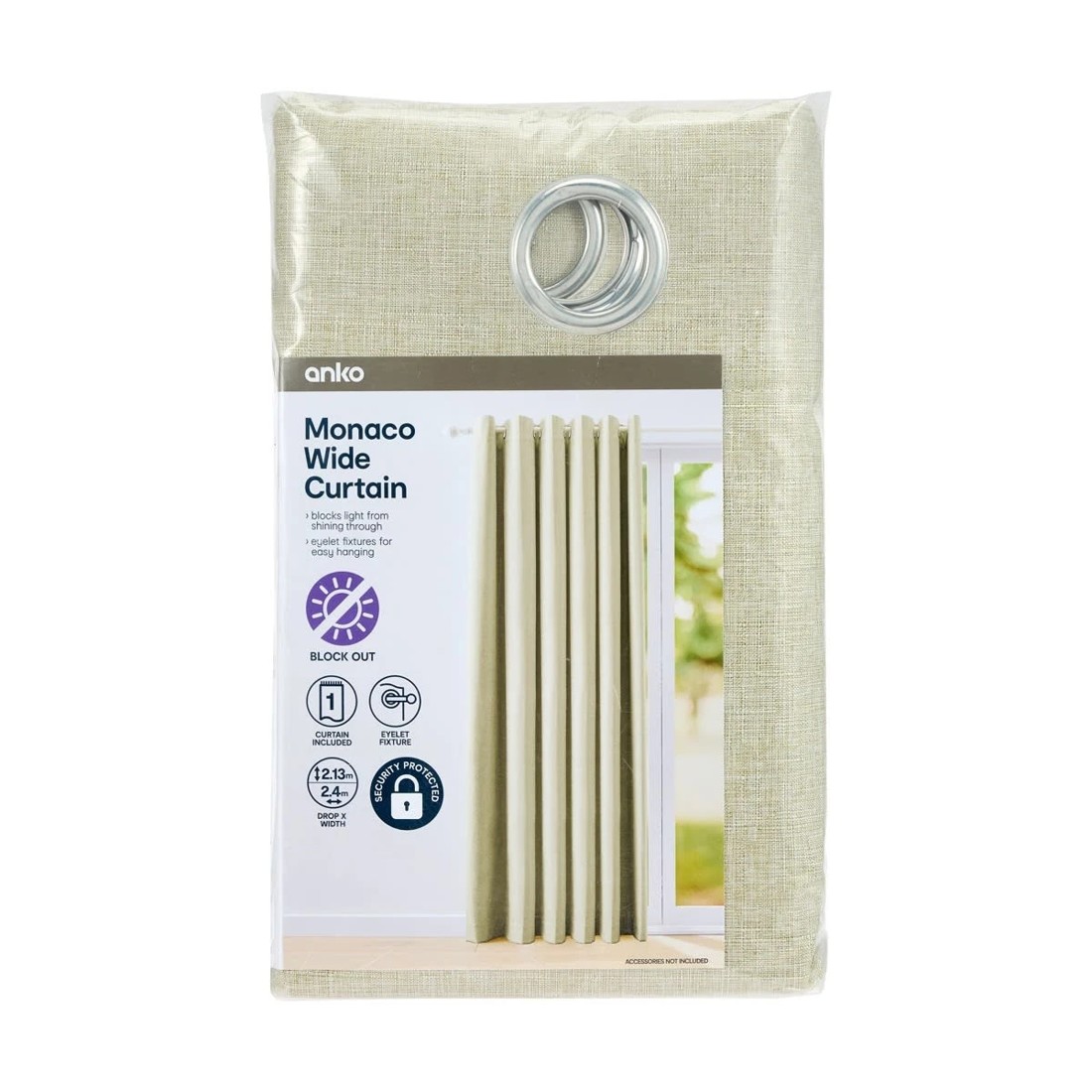 6 Monaco Wide Width Eyelet Block Out Curtain - Natural - 240cm x 213cm, 6 of 6