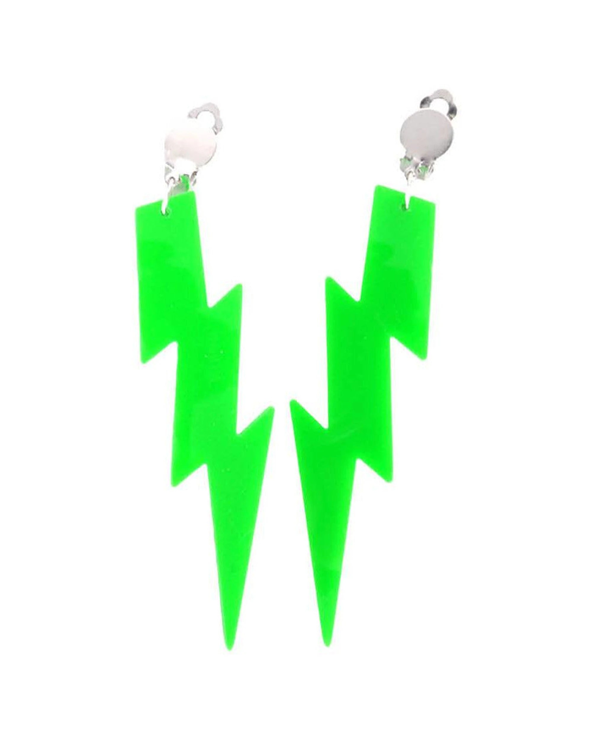 1 JD Party 80s Lightning Earrings Clip On Neon Retro Party Accessory - Green, 1 of 1