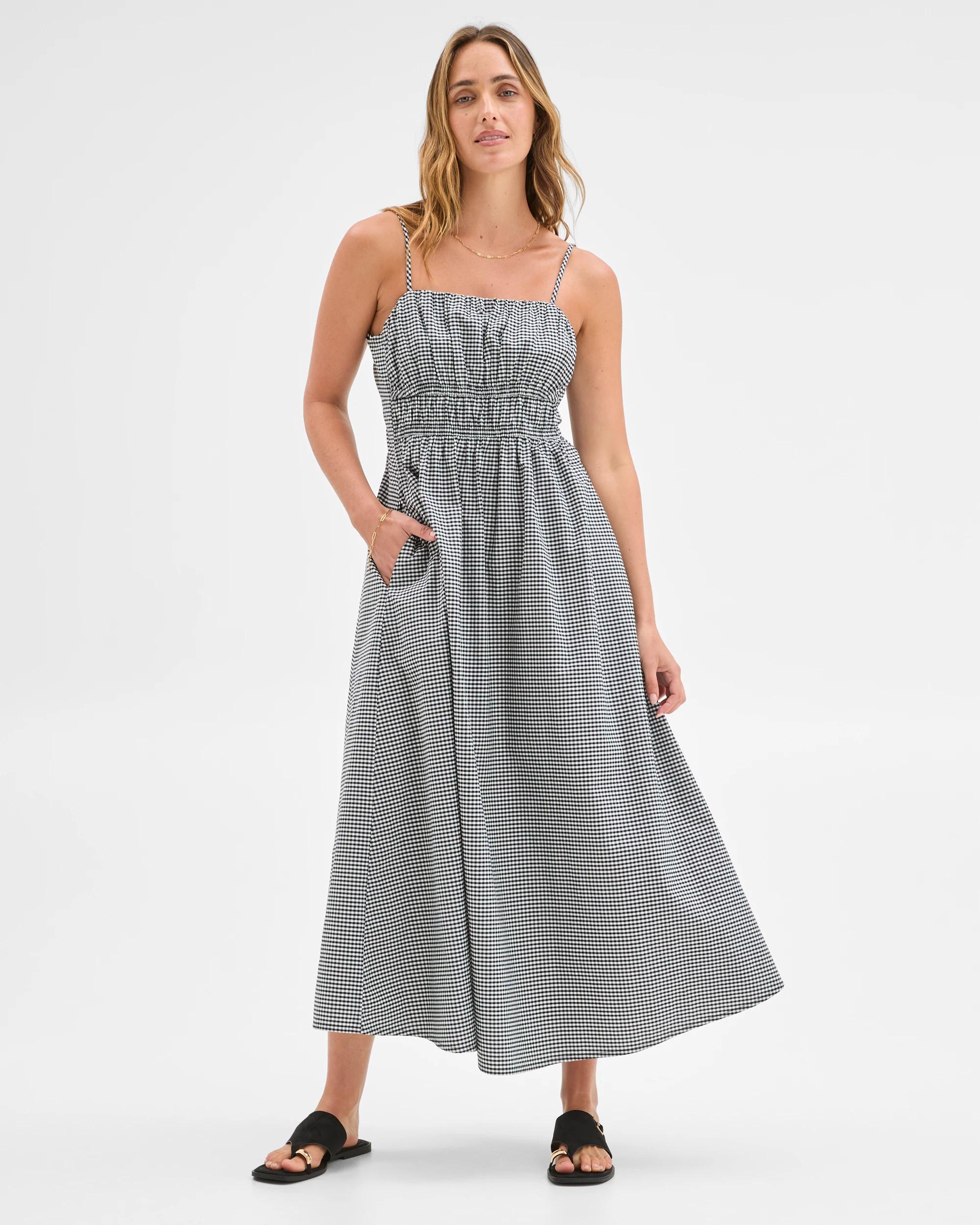 1 Target Woman Channel Tie Sleeveless Maxi Dress GINGHAM, 1 of 7