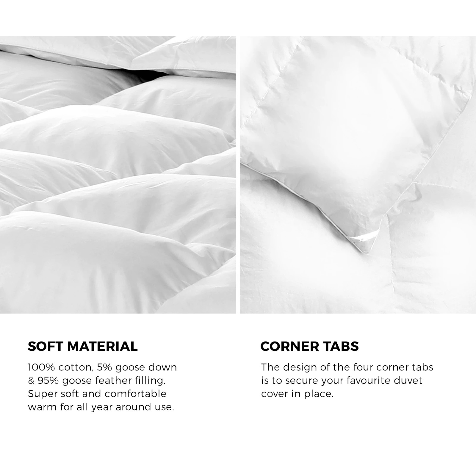 6 Bedra Bedding 500GSM Queen Goose Down Feather Quilt Duvet Doona All Season - White, 6 of 9