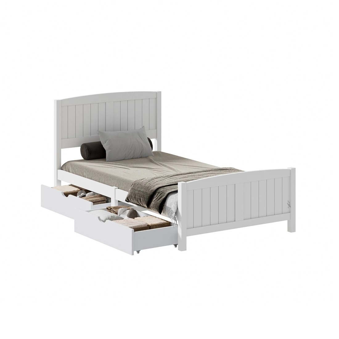 1 Oikiture Wooden Bed Frame King Single Base With Trundle Storage Drawers
 - White, 1 of 8