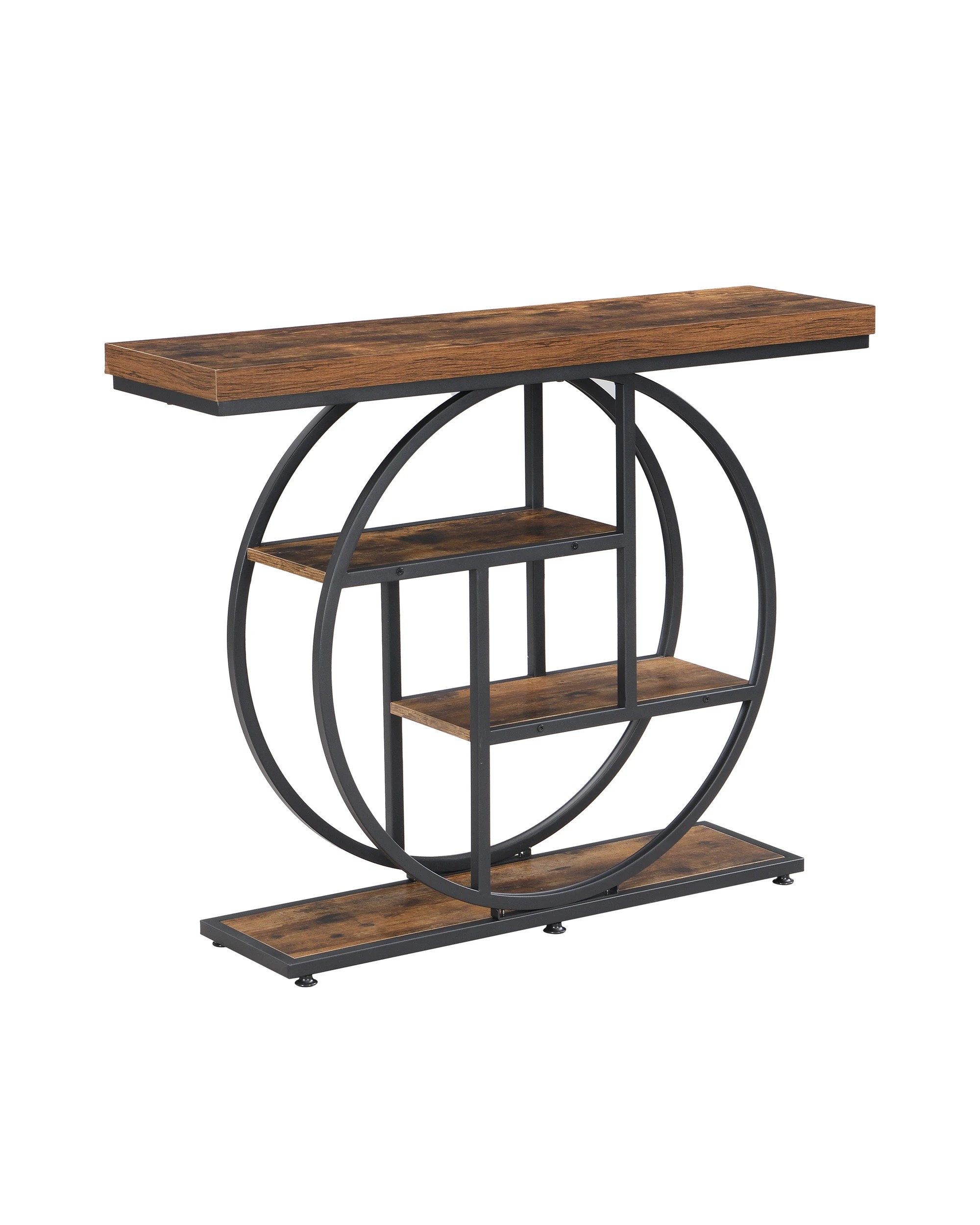 4 IHOMDEC Industrial 4 Tier Round Metal Frame Console Table, 4 of 5