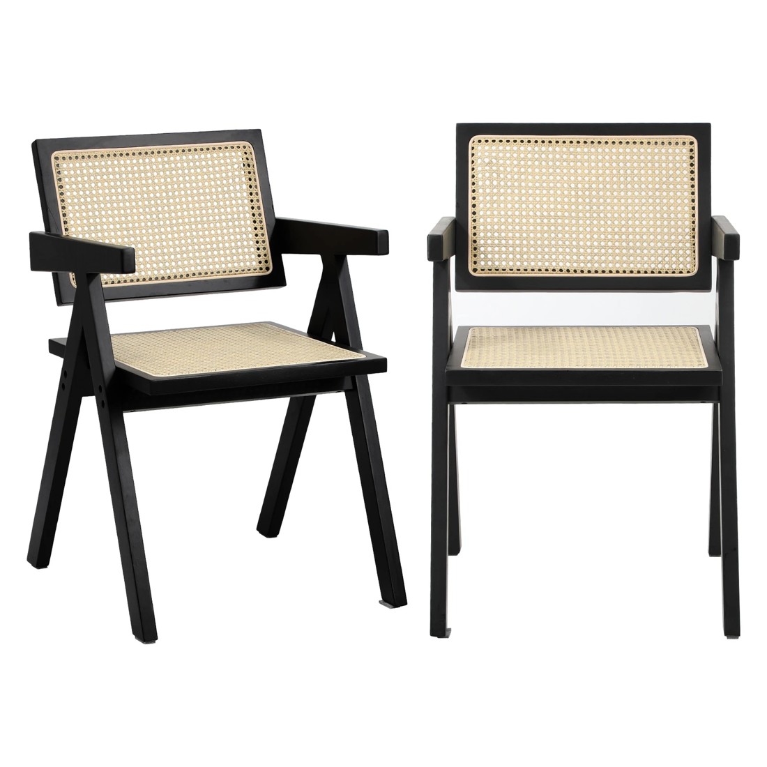 5 Oikiture 4x Dining Chairs Rattan Chair Wooden Accent Chair - Black, 5 of 9