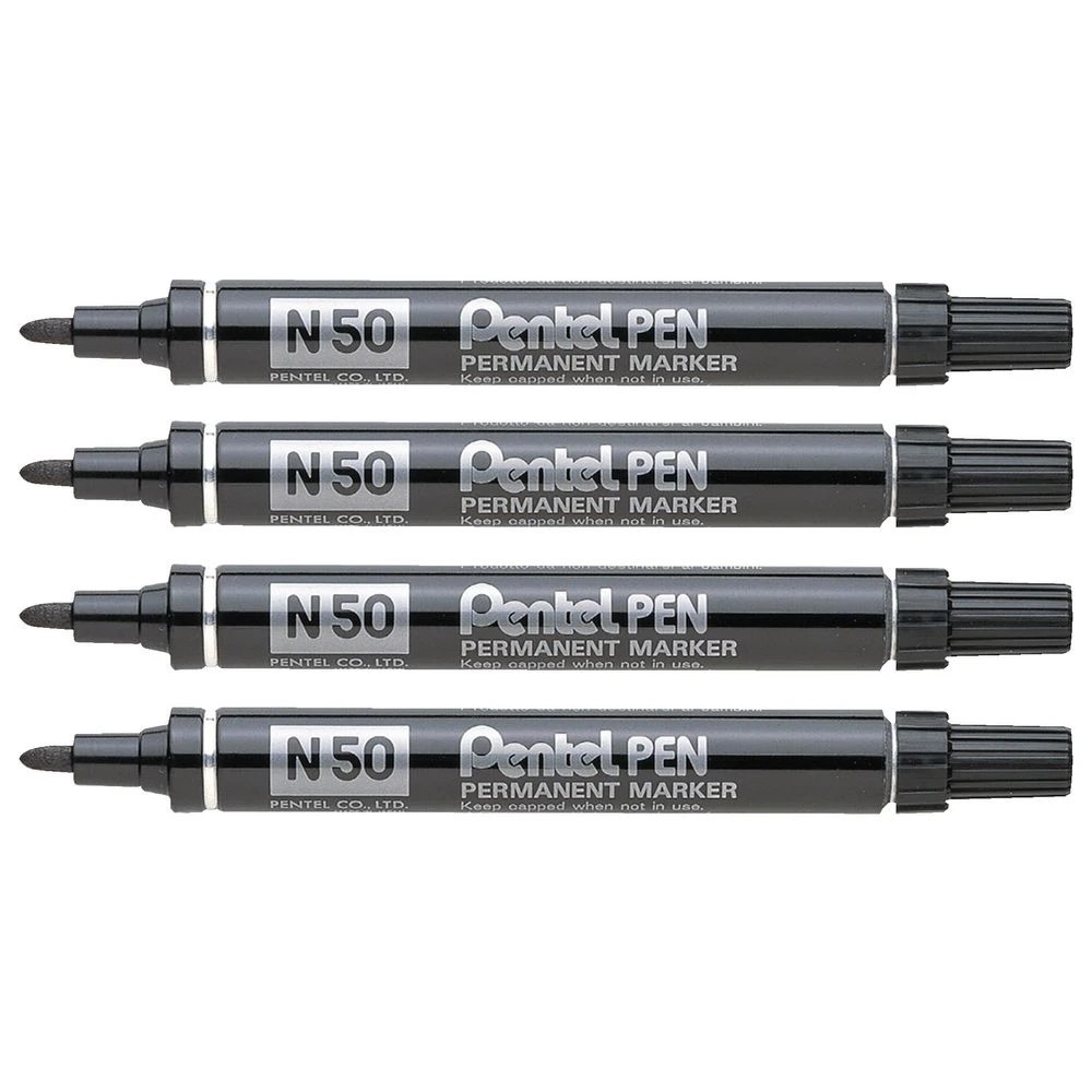 2 Pentel N50 Permanent Marker Black 4 Pack, 2 of 8