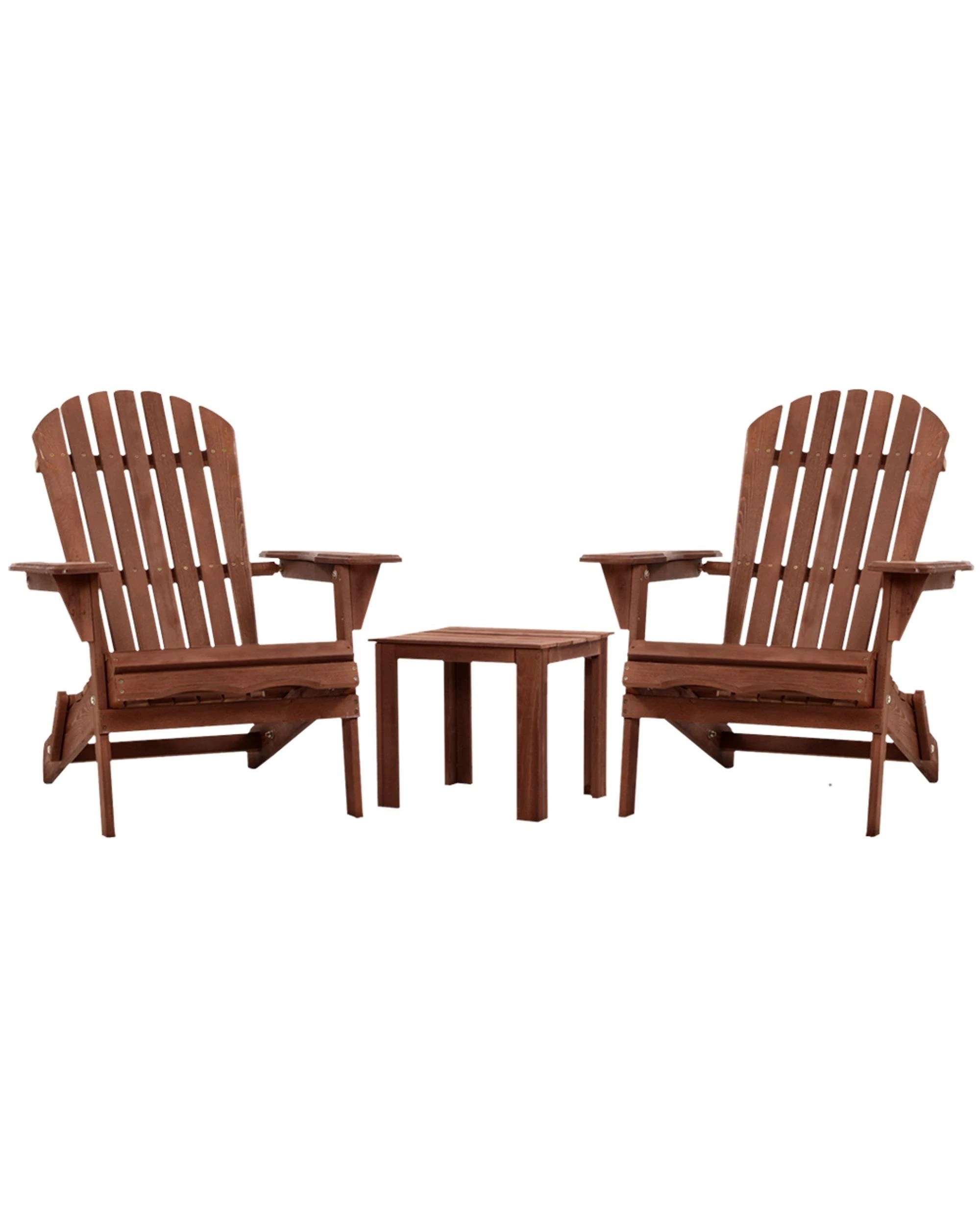 3 Gardeon 3pc Adirondack Outdoor Table And Chairs Wooden Foldable Beach Chair
 - Brown, 3 of 3