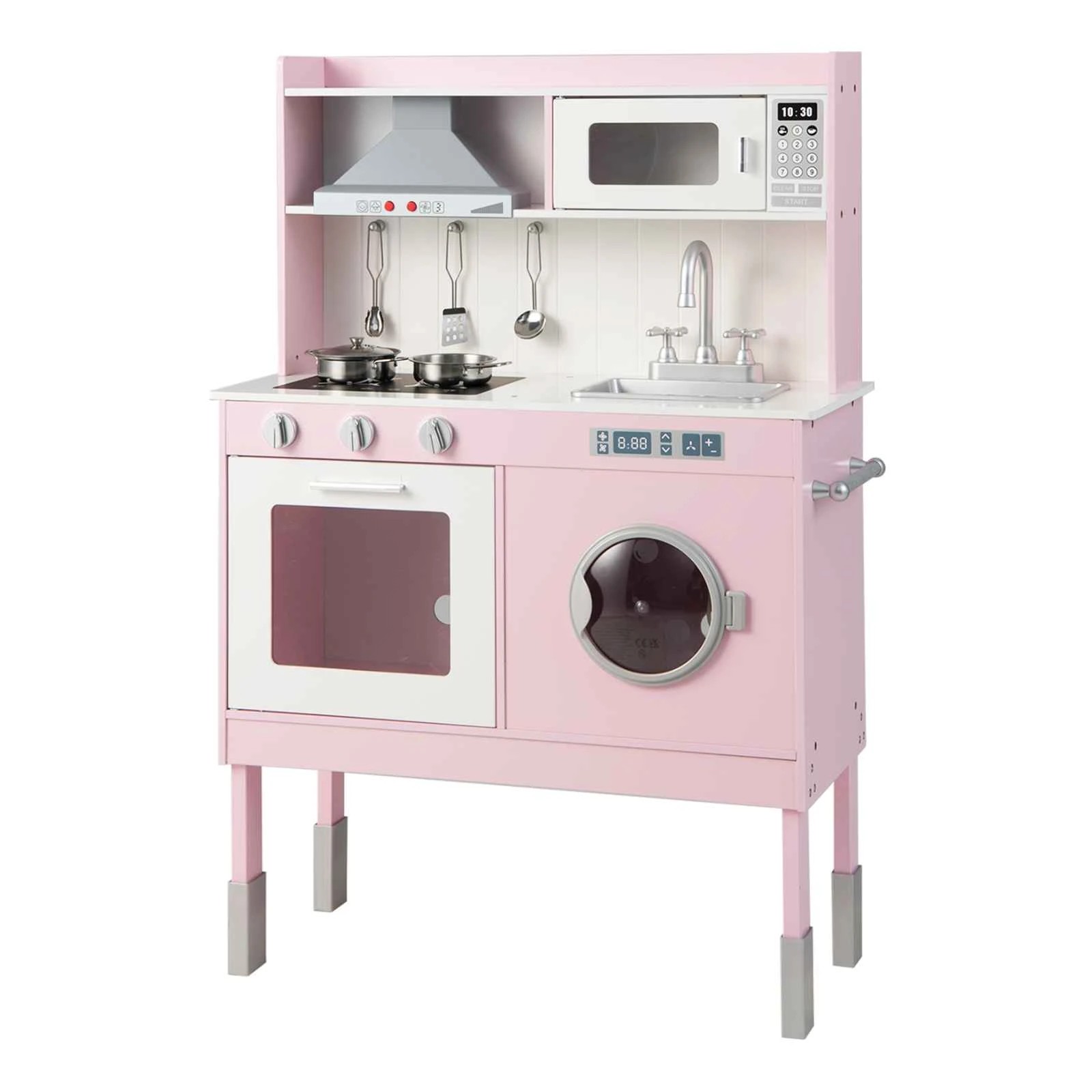 1 Costway Pretend Play Kitchen Wooden Chef Toy w/Sounds & Lights - Pink, 1 of 1