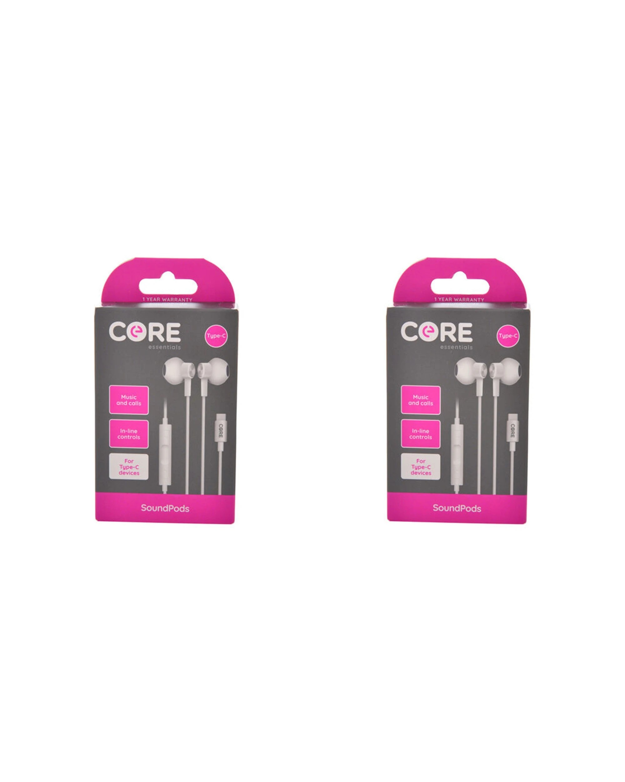 1 CORE Essentials USB-C Earphones Soundpods Wired With Mic Dual Pack 2PK - White, 1 of 4