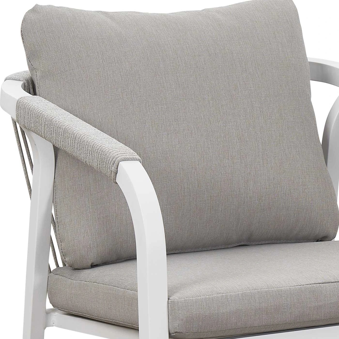 10 Moda Living La Perouse White Aluminium Outdoor Dining Chairs with Arms - Light Beige Rope and Cushion (Set of 2) - White, 10 of 10