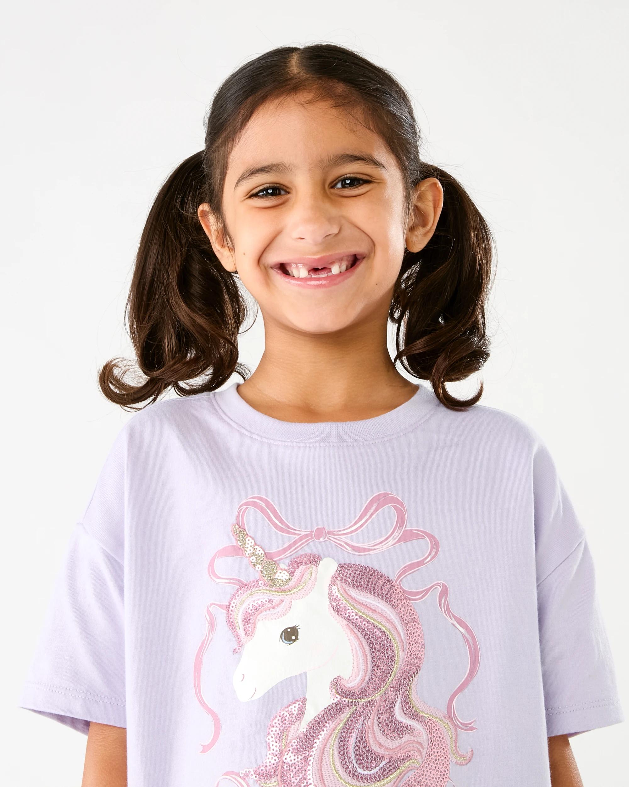 3 Short Sleeve Oversized Sequin T-shirt Prpl Uncrn, 3 of 6