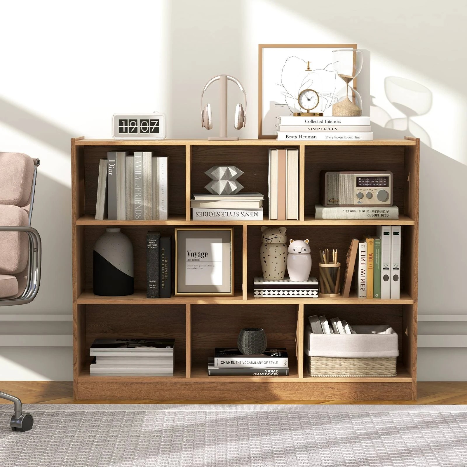 2 Costway 3-Tier Toy Organiser Shelf 8-Cube Bookcase Bookshelves Wooden Display Storage Cabinet - Natural, 2 of 4