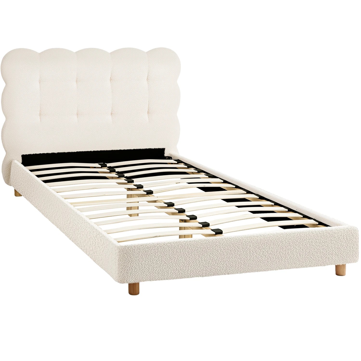 1 Artiss King Single Bed Frame Cloud Headboard Boucle Fabric Mattress Platform Base - White, 1 of 7