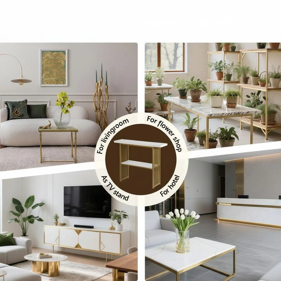 5 Artiss Console Table Marble Effect &Gold - Multi, 5 of 6