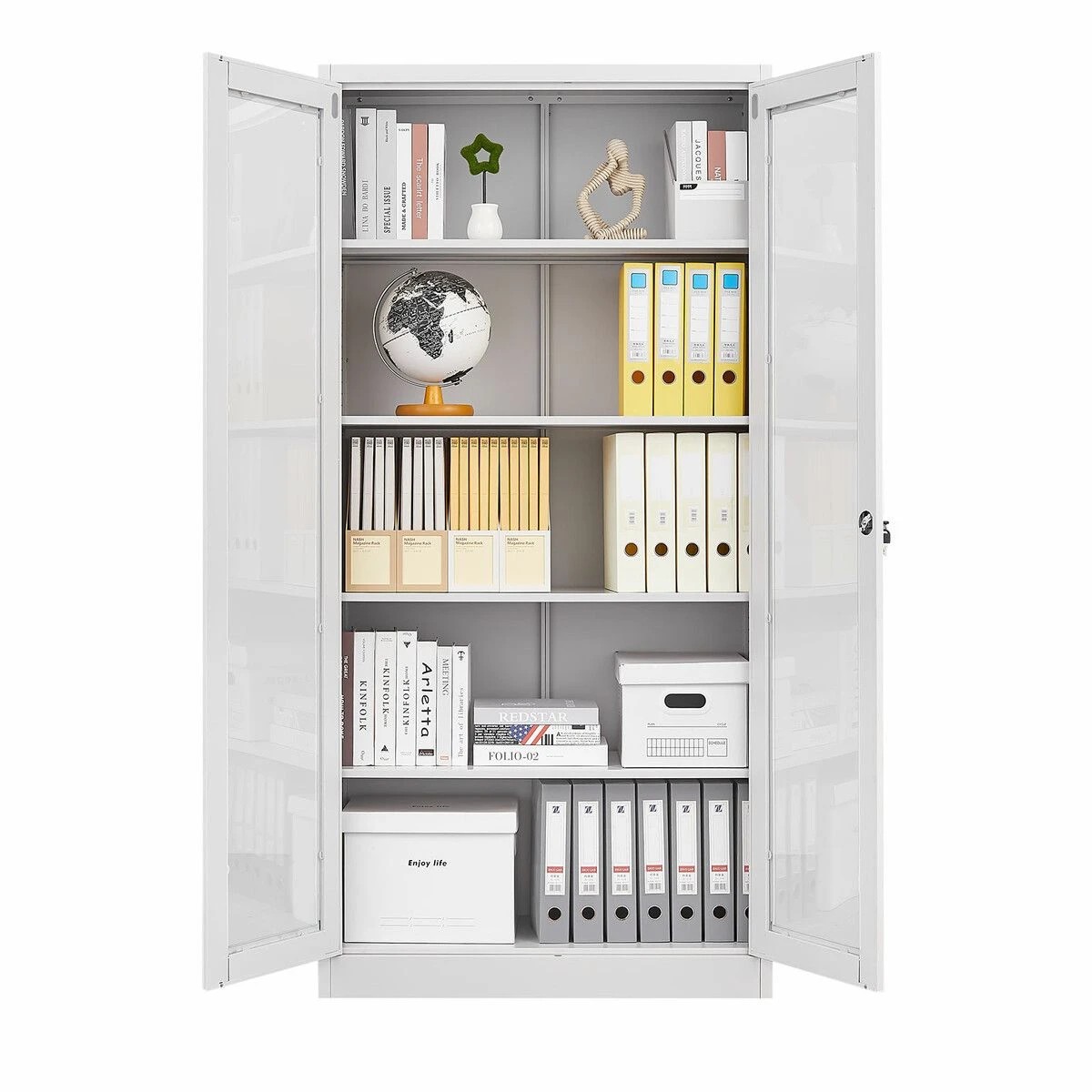 5 Ausway Steel Office Cabinet Filing Storage Shelf Lockable Tempered Glass 185x90x40cm, 5 of 6