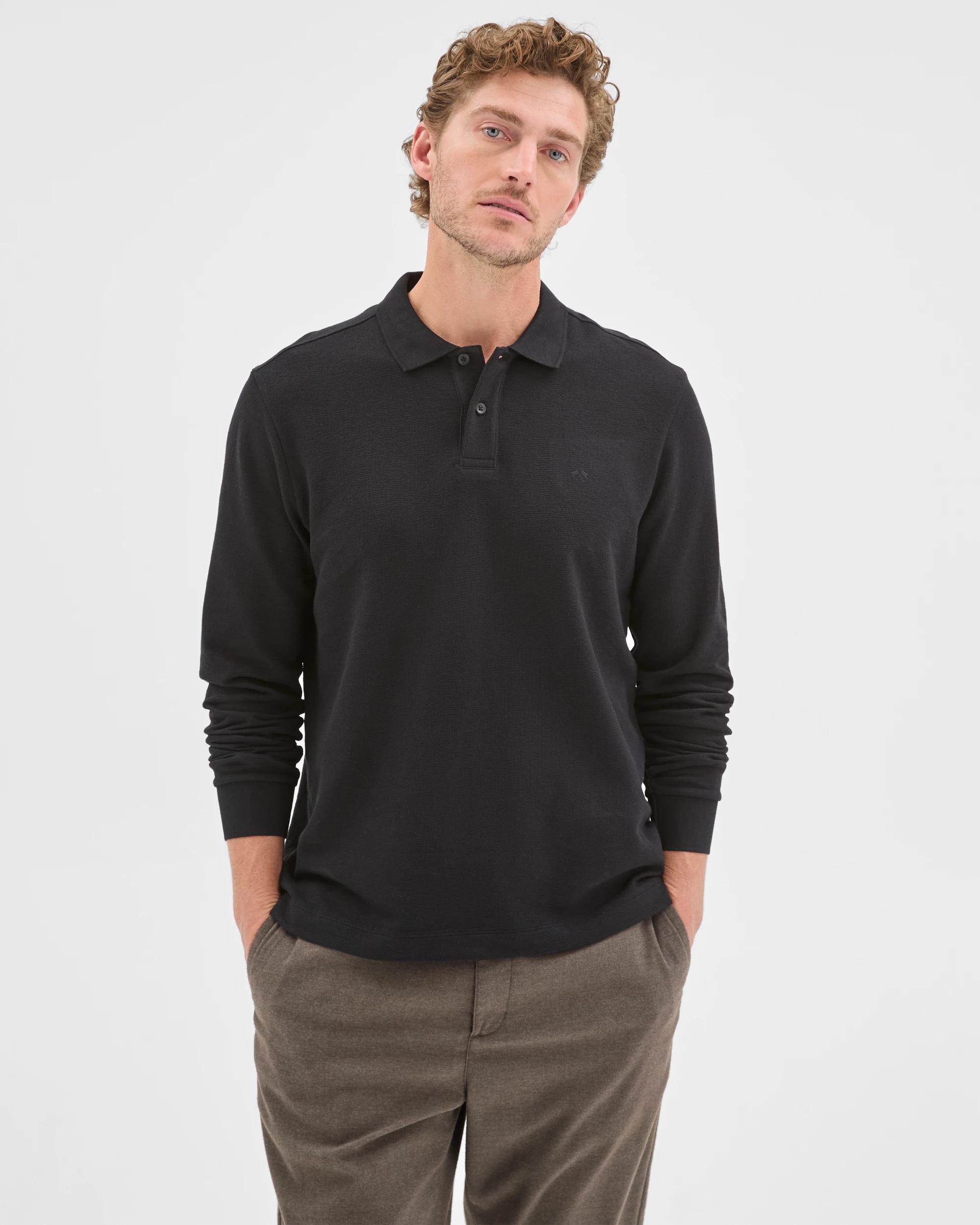 1 Target Man Australian Cotton Blend Boucle Polo Top BLACK, 1 of 6