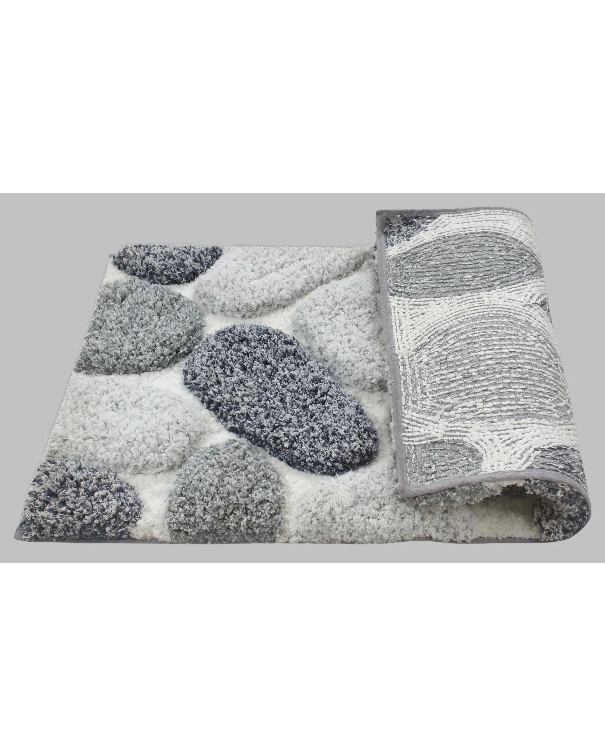 2 La Grace Home Pebble 3D Design Tufted Soft Pile Bathmat - Grey, 2 of 2