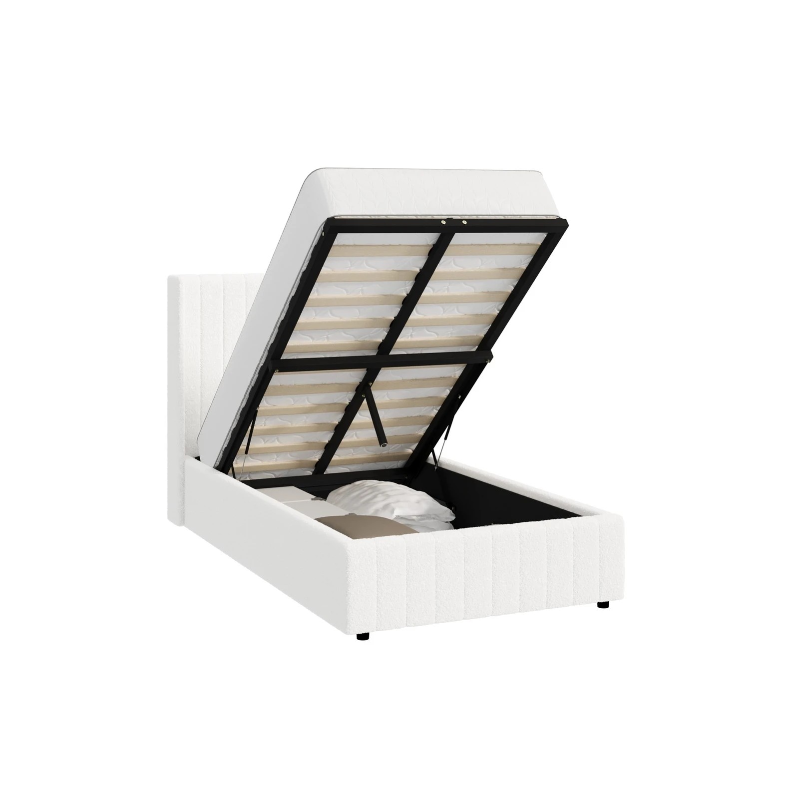 9 Oikiture King Single Bed Frame Gas Lift Base With Storage Boucle Fabric
 - White, 9 of 10