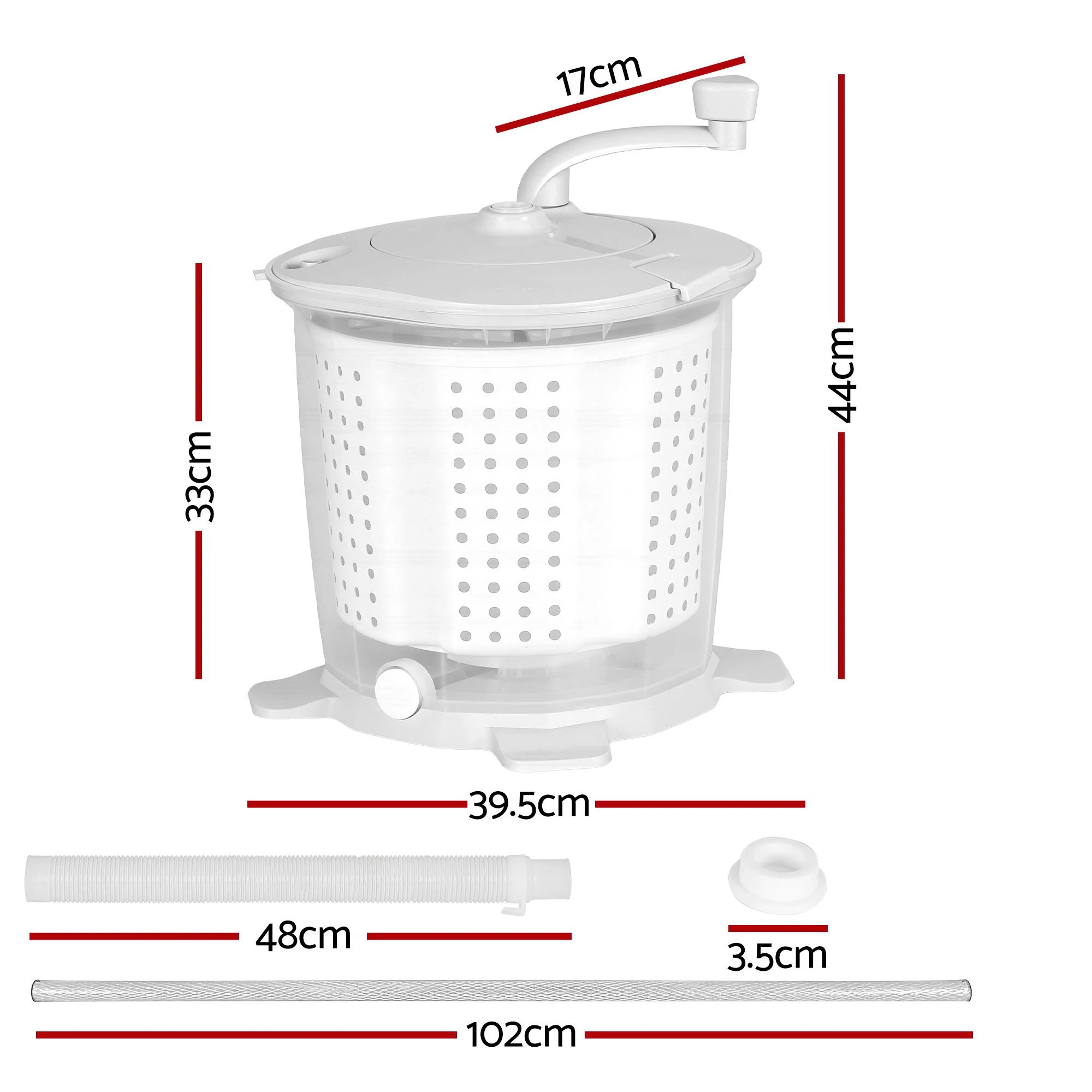 2 Devanti Portable Washing Machine Manual Spin Dryer Compact for Camping Caravan - White, 2 of 5
