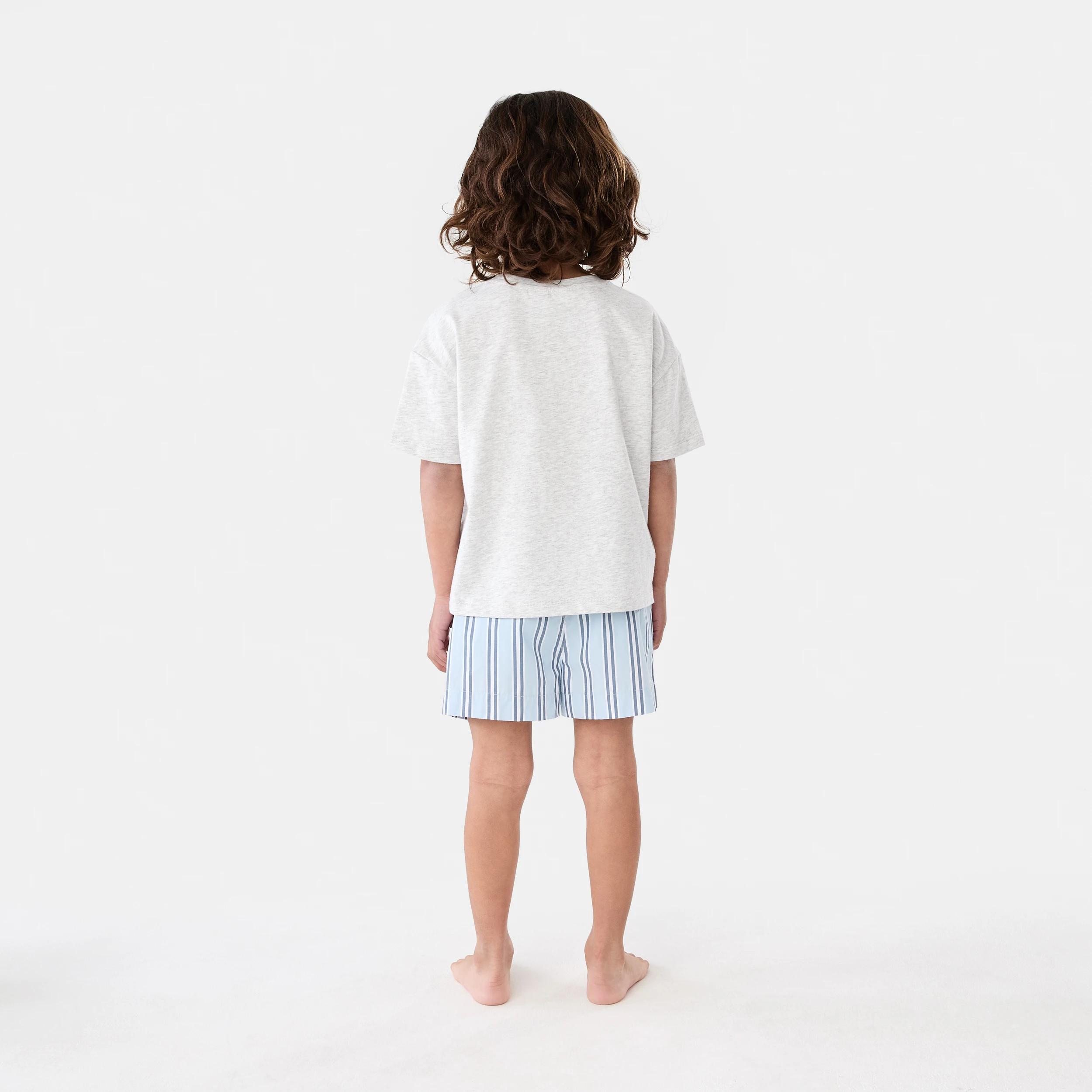 7 Short Sleeve Knit Woven Pyjama Set BLUE STRIPE, 7 of 9