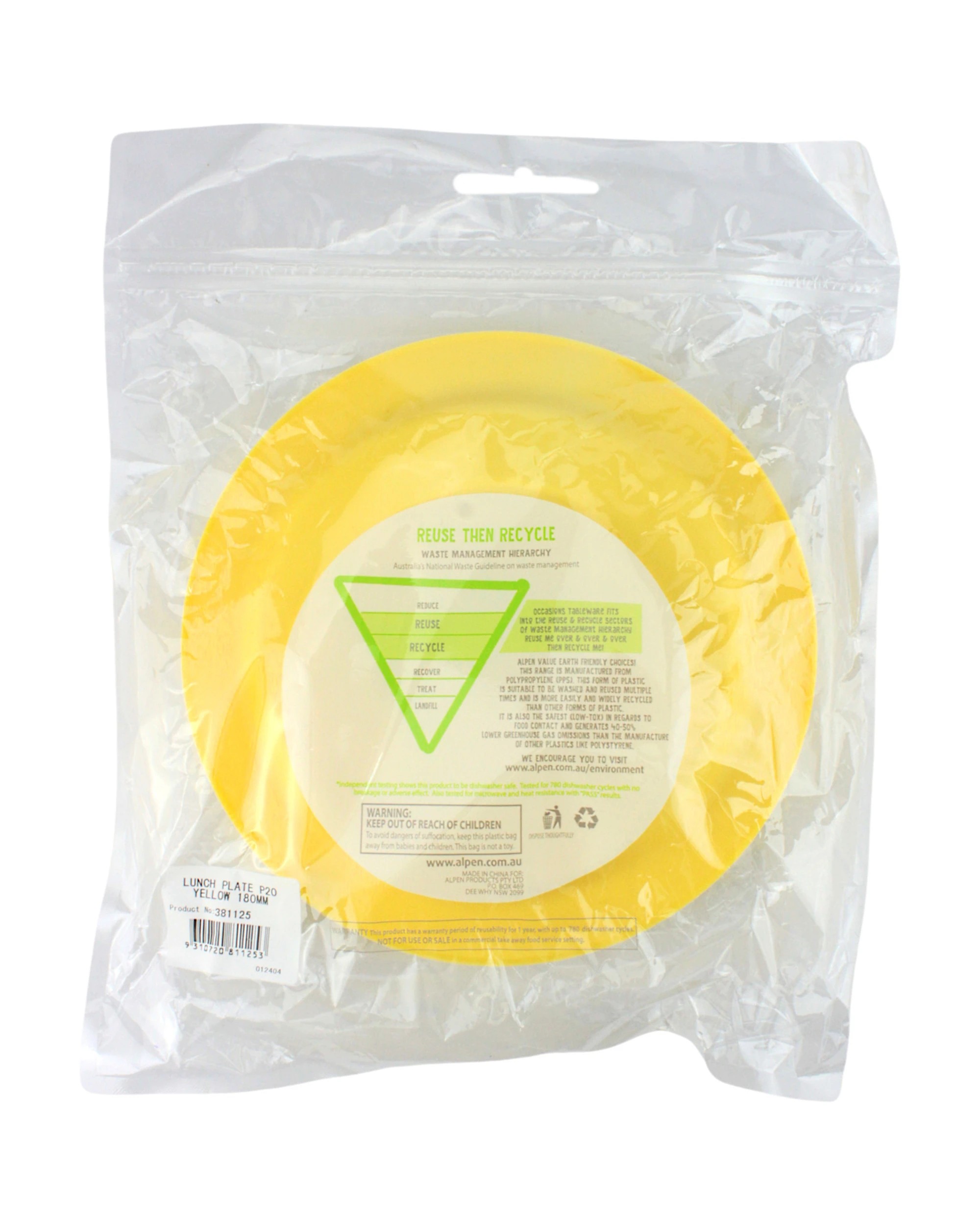 3 Alpen 18cm Reusable Plates Pack of 20 - Yellow - Yellow, 3 of 3