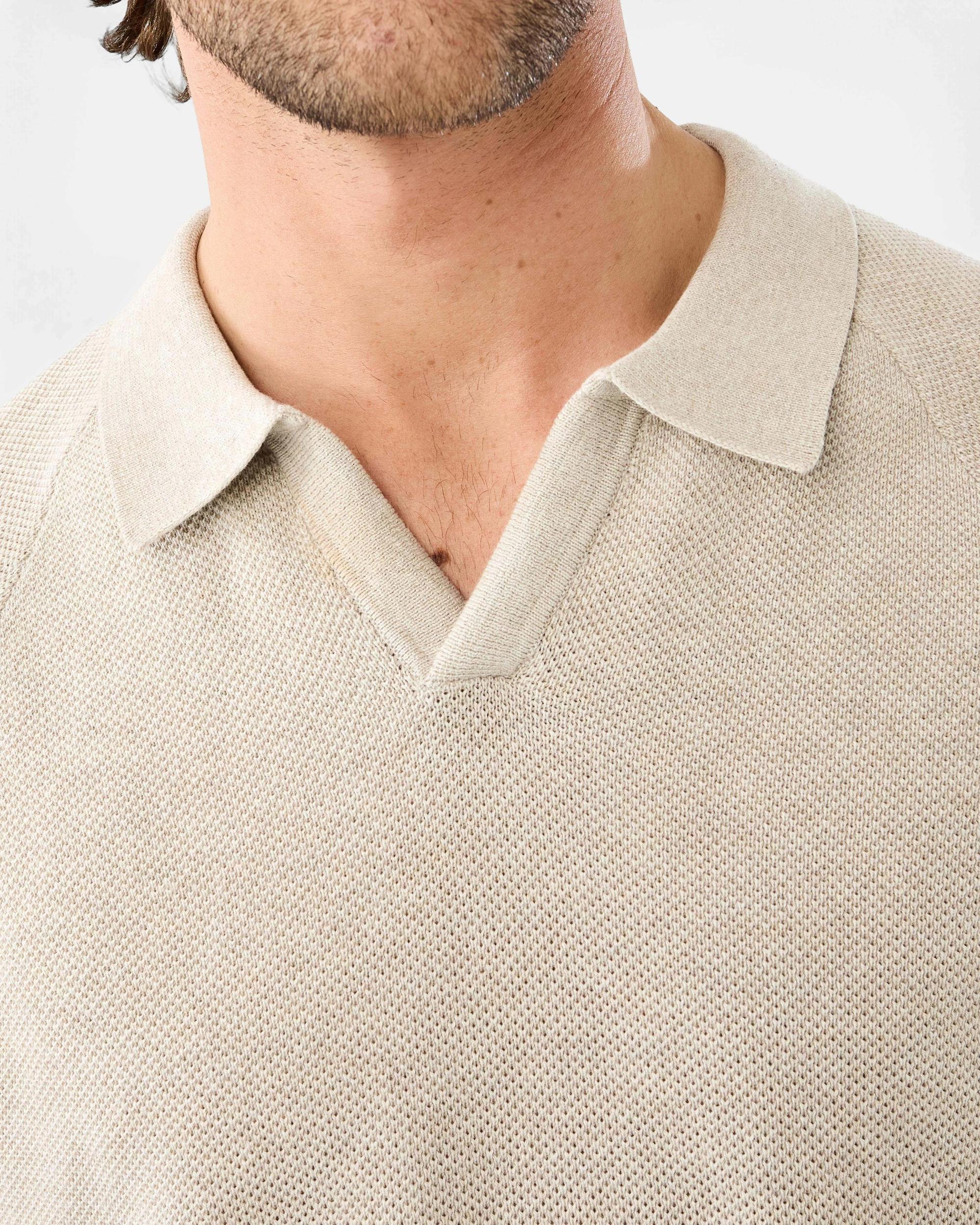 7 True Knit Raglan Polo Shirt Bge Marle, 7 of 8