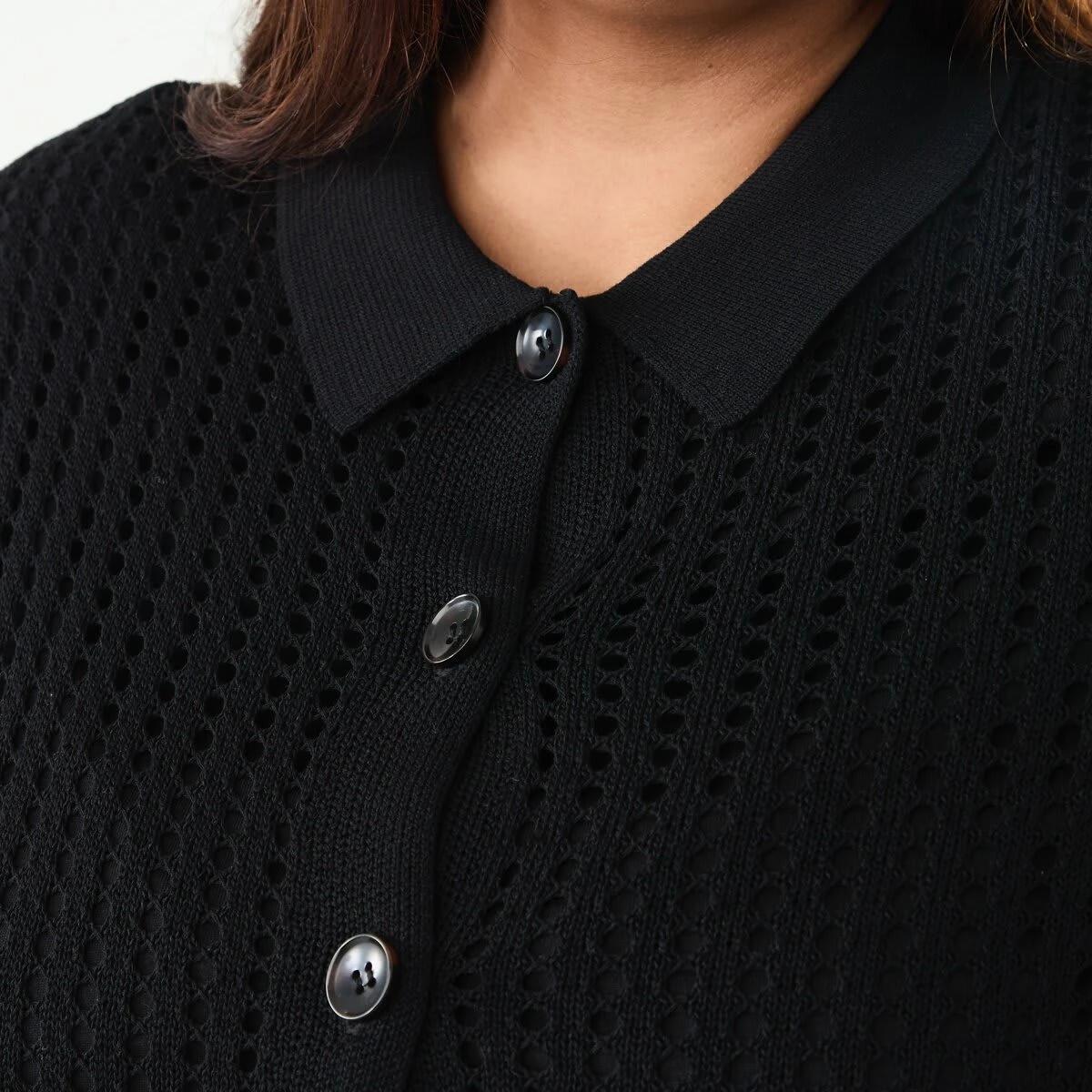 5 Curve Short Sleeve Collared Cardigan Black, 5 of 7