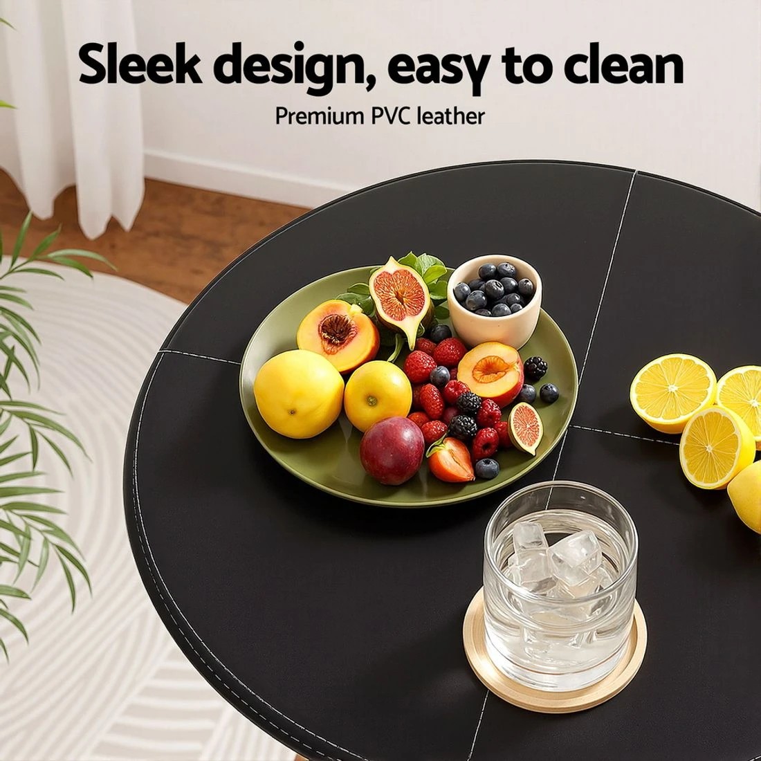 3 Artiss Bar Table Round Swivel Height Adjustable 62cm Modern PVC Leather - Black, 3 of 6