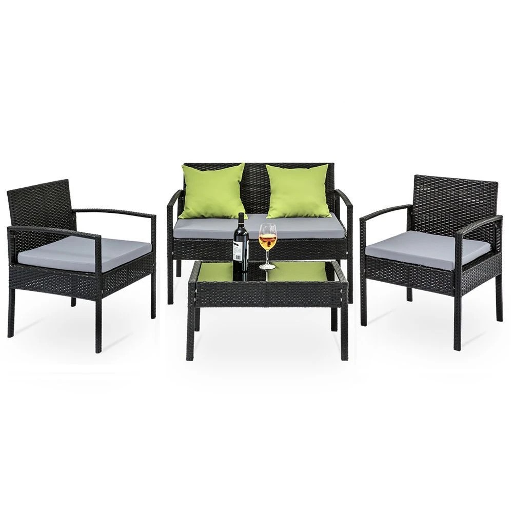 1 Gardeon Outdoor Sofa Set Wicker Lounge Setting Table and Chairs Patio Furniture - Black, 1 of 7