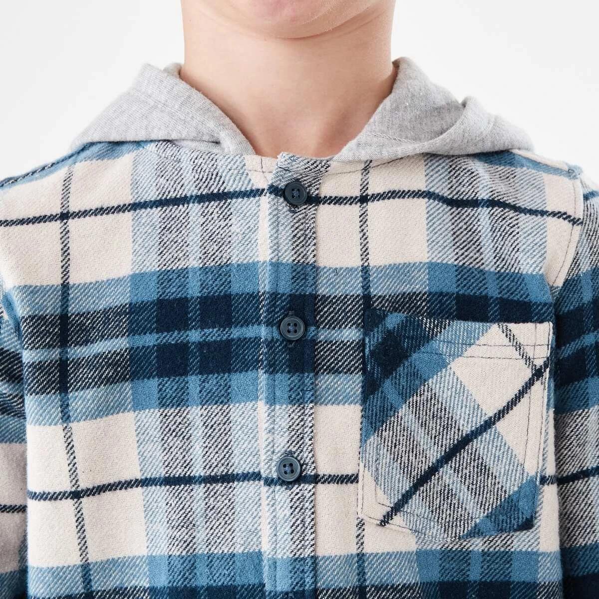 4 Yarn Dye Flannel Shirt With Hood Blu Check, 4 of 9
