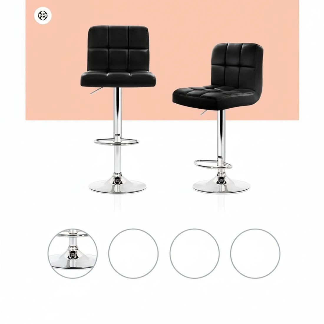 5 Artiss 2x Bar Stools Leather Gas Lift - Black, 5 of 9