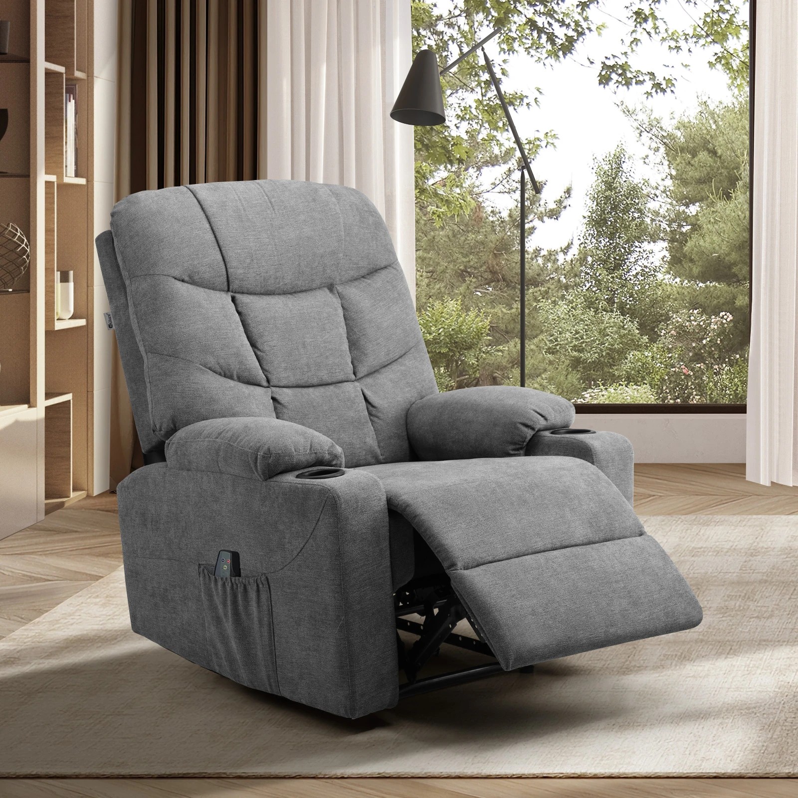 2 Oikiture Recliner Chair Electric Massage Chair Heated Polyester
 - Grey, 2 of 7