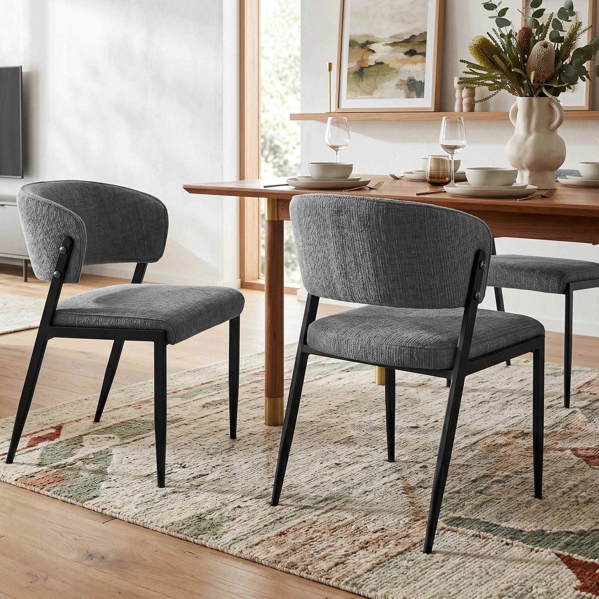 4 Artiss Dining Chairs Set of 6 Linen Fabric Soft Upholstered Chairs - Grey, 4 of 9