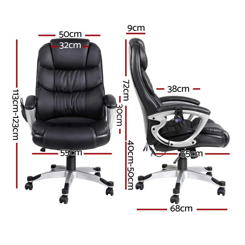2 Artiss 8 Point Massage Office Chair Heated Seat PU - Black, 2 of 6