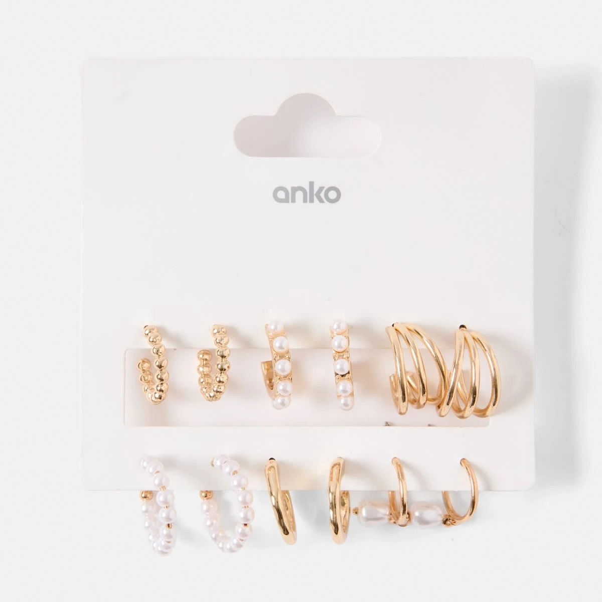 5 6 Pack Mini Faux Pearl Earrings - Gold Tone, 5 of 5