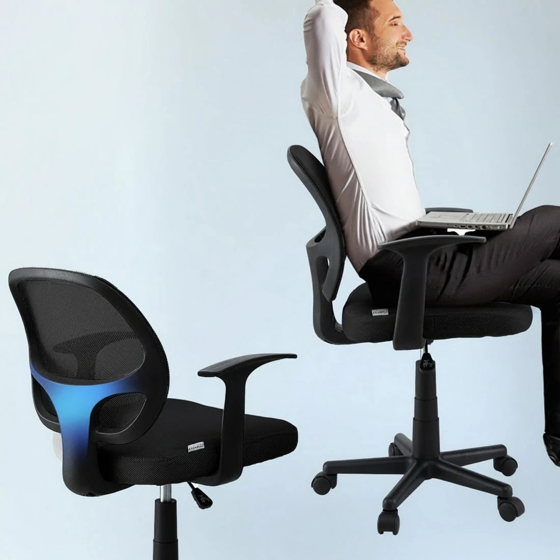 4 Artiss Mesh Office Chair Computer Gaming Desk Chairs Work Study Mid Back - Black, 4 of 5