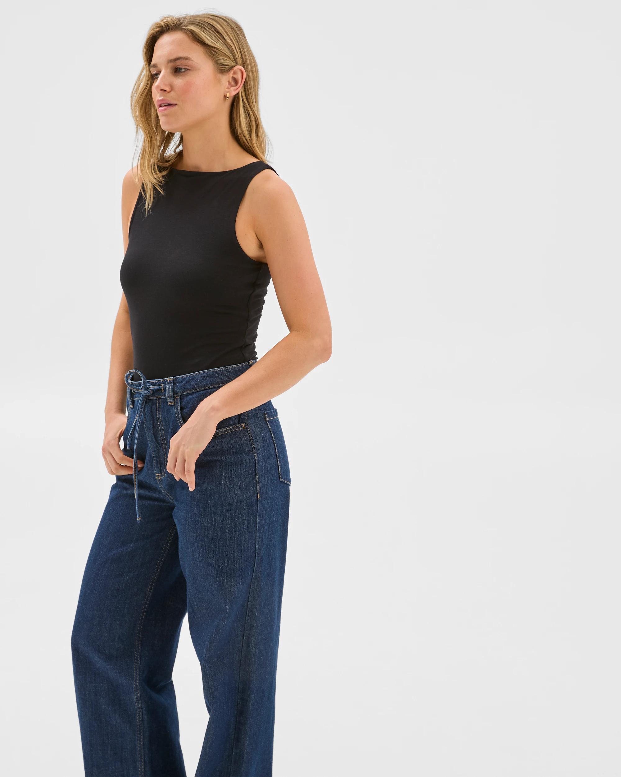 5 Australian Cotton Double Layer Boat Neck Tank Top - Lily Loves BLACK, 5 of 6