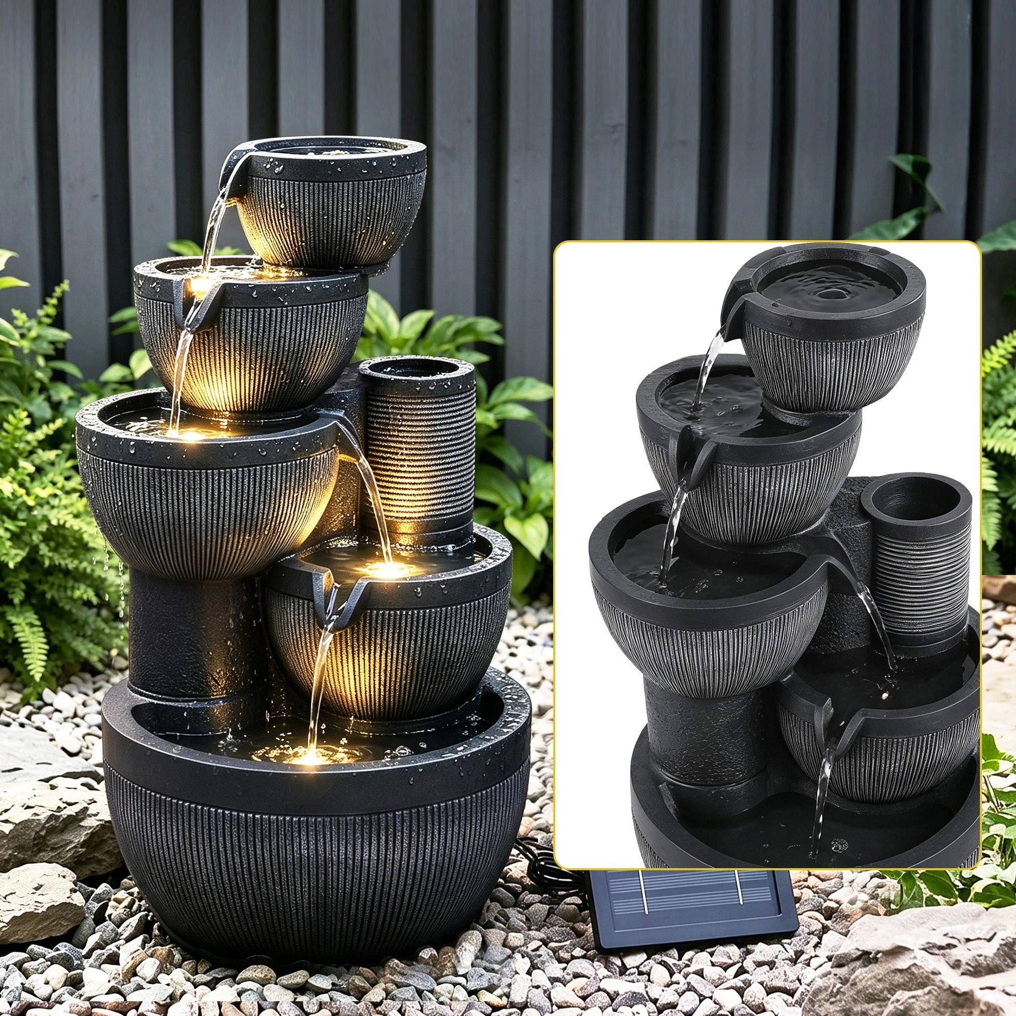 5 Gardeon Solar Fountain Water Feature 5-Tier Cascading Bowl 51cm - Grey, 5 of 9