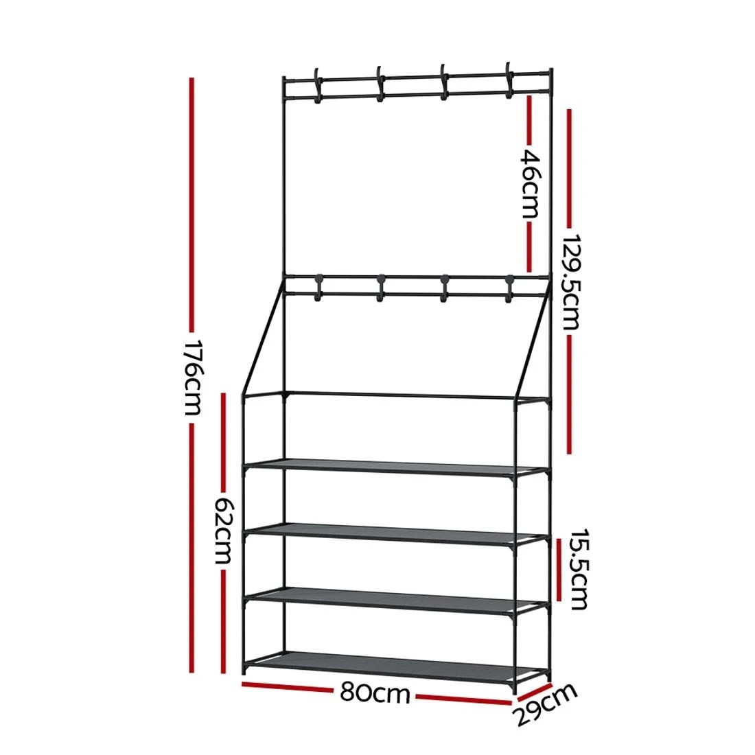 4 Artiss Shoe Rack Hall Tree 16 Pairs - Black, 4 of 8