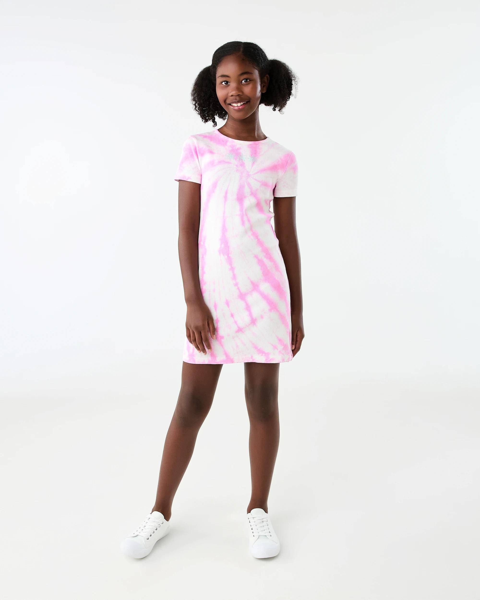 7 Short Sleeve Scoop Neck Rib Dress Pnk Tiedye, 7 of 8