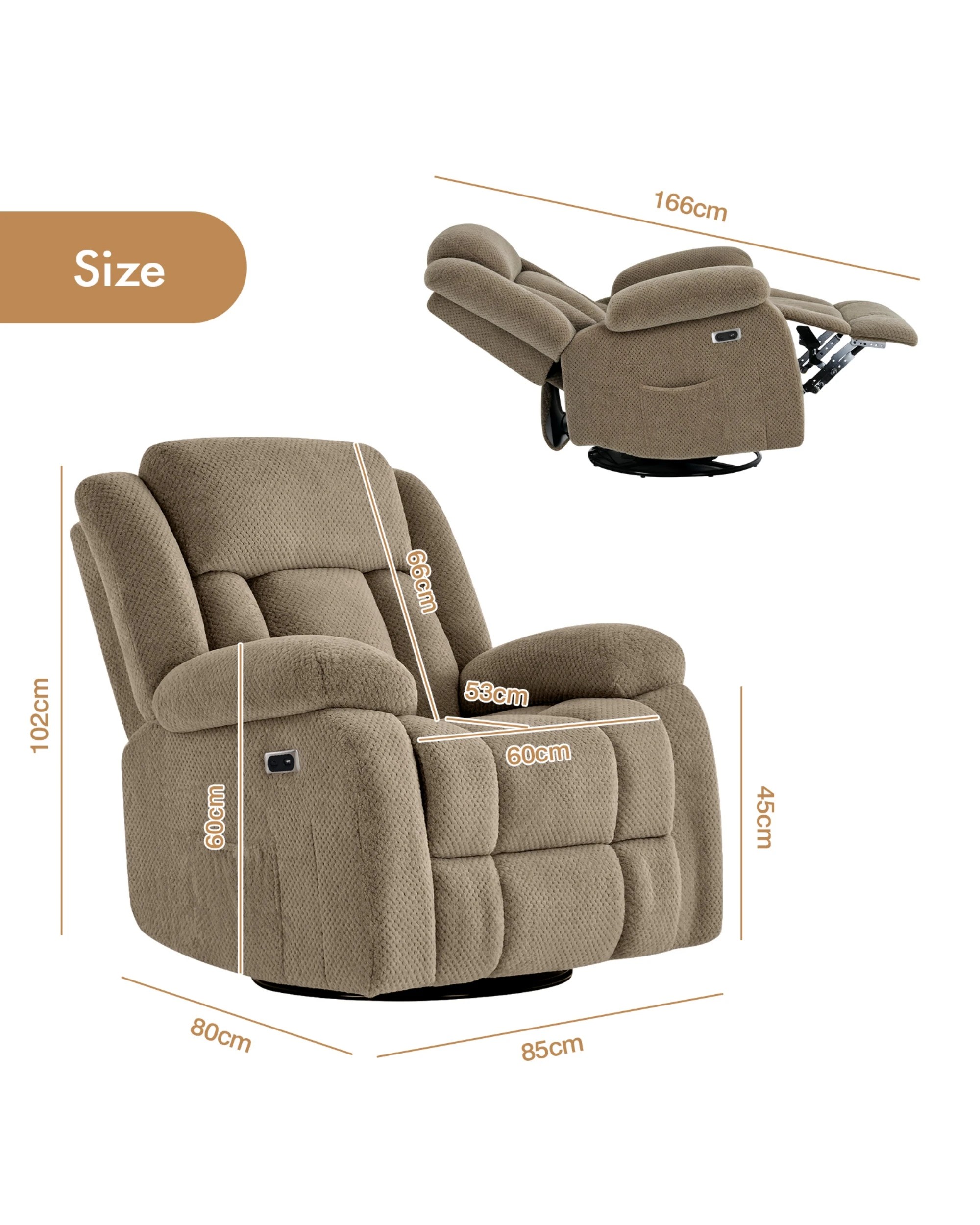 2 Advwin Recliner Chair Electric Heat Massage Chair Lounge Armchair Rotatable Velvet Brown, 2 of 7