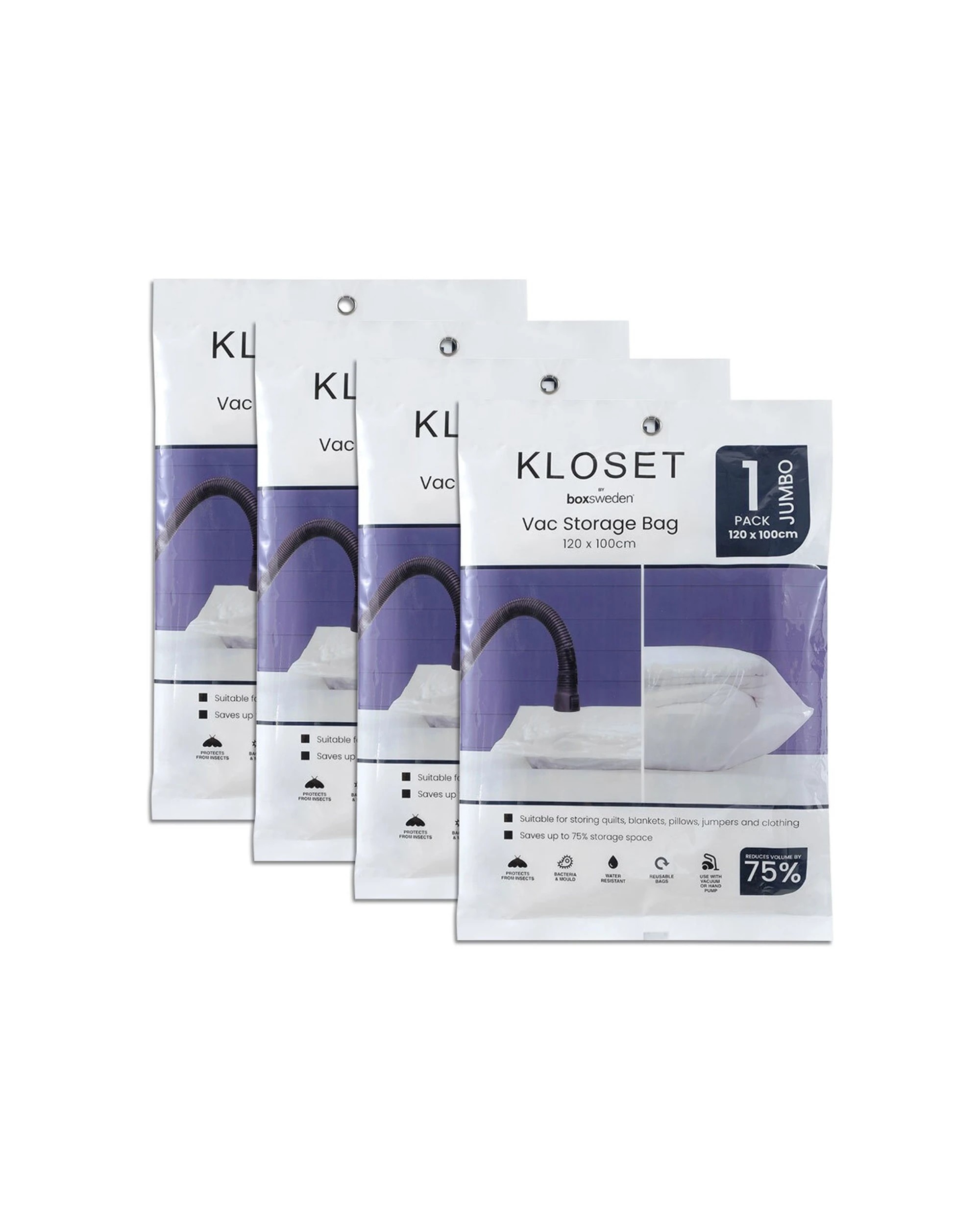 1 Boxsweden 4pc Kloset Vac Storage Bag Organiser Reusable Space-Saver 120x100cm - Multi, 1 of 6